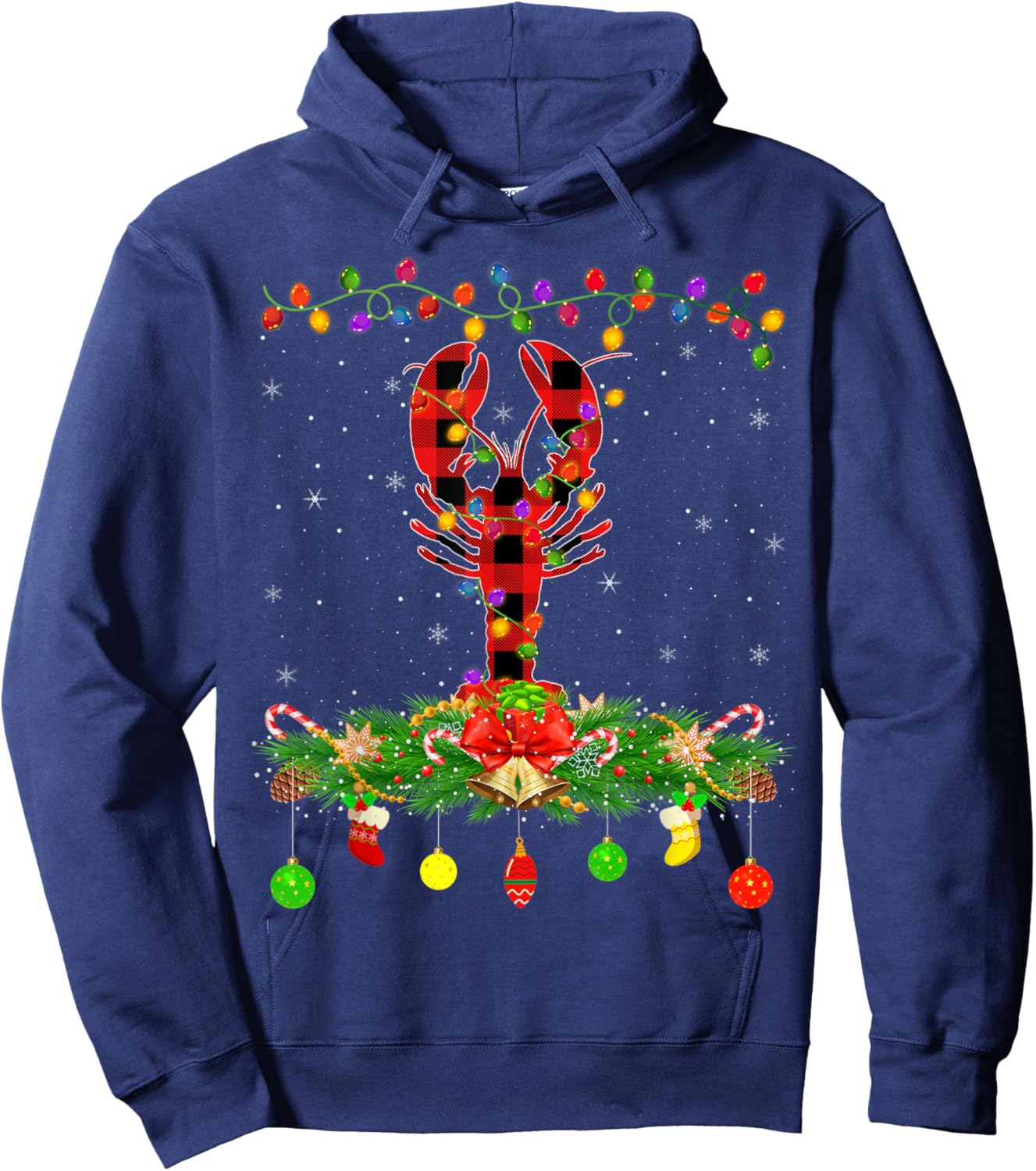 Funny Matching Buffalo Plaid Crawfish Christmas Pajama Hoodie - Hoodie | Navy