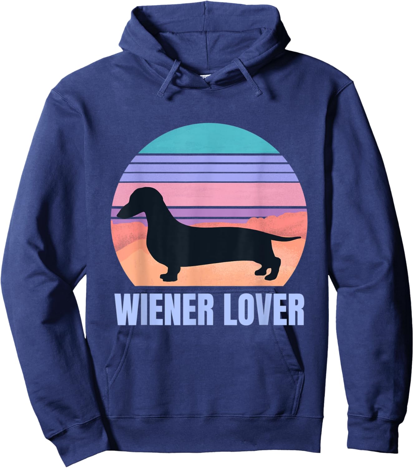 Retro Wiener Lover Gift Dachshund Owner Sunset Silhouette Hoodie - Hoodie | Navy