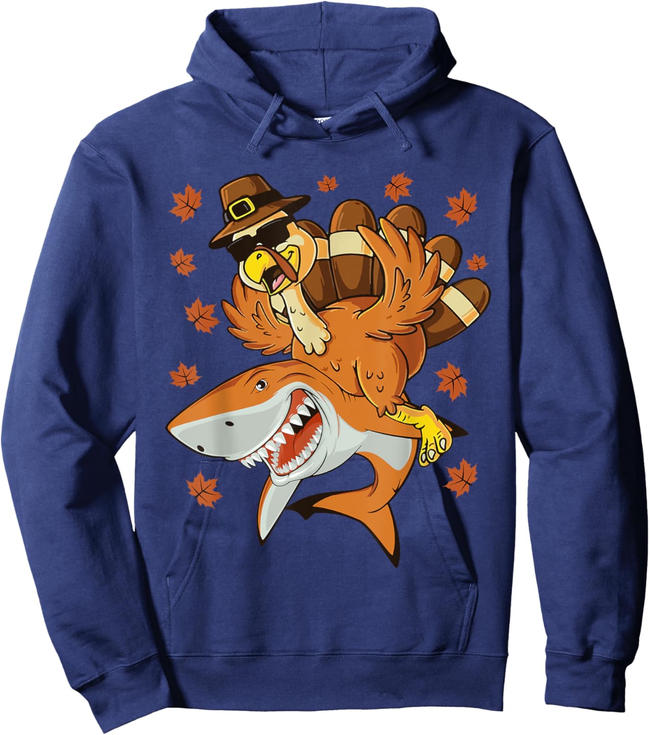 Thanksgiving Turkey Riding Shark Funny Toddler Boys Kids Hoodie - Hoodie | Navy