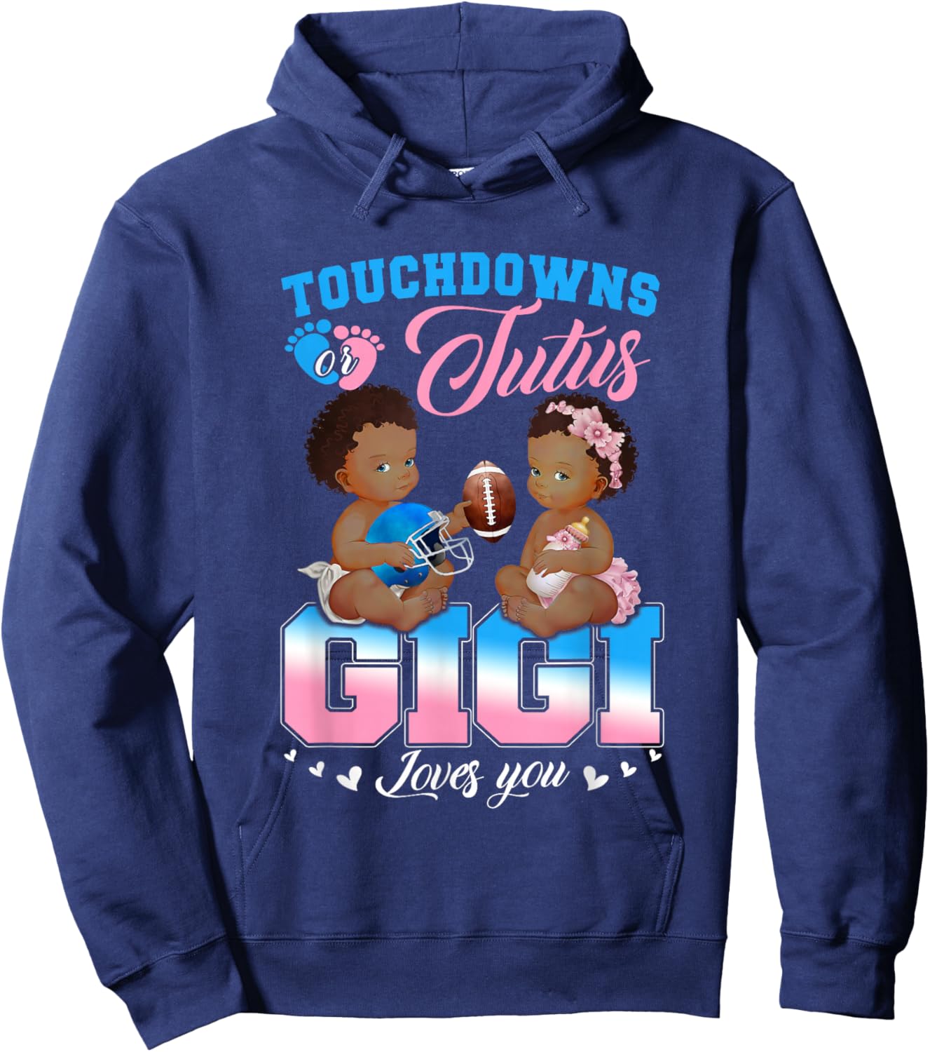 Touchdowns or Tutus Gigi Loves You Gender Reveal Hoodie - Hoodie | Navy
