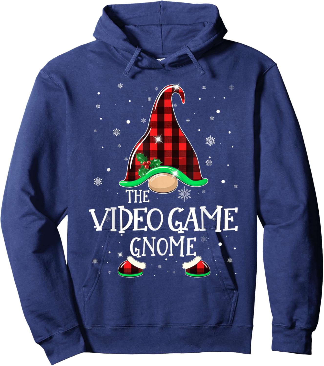 VIDEO GAME Gnome Buffalo Plaid Matching Christmas Pajama Hoodie - Hoodie | Navy