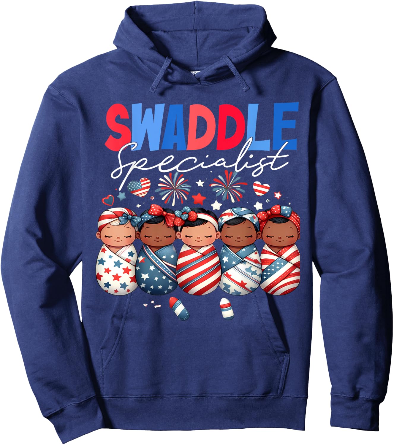 Swaddle Specialist NICU Mother Baby Nurse 4th Of July USA Hoodie - Hoodie | Navy