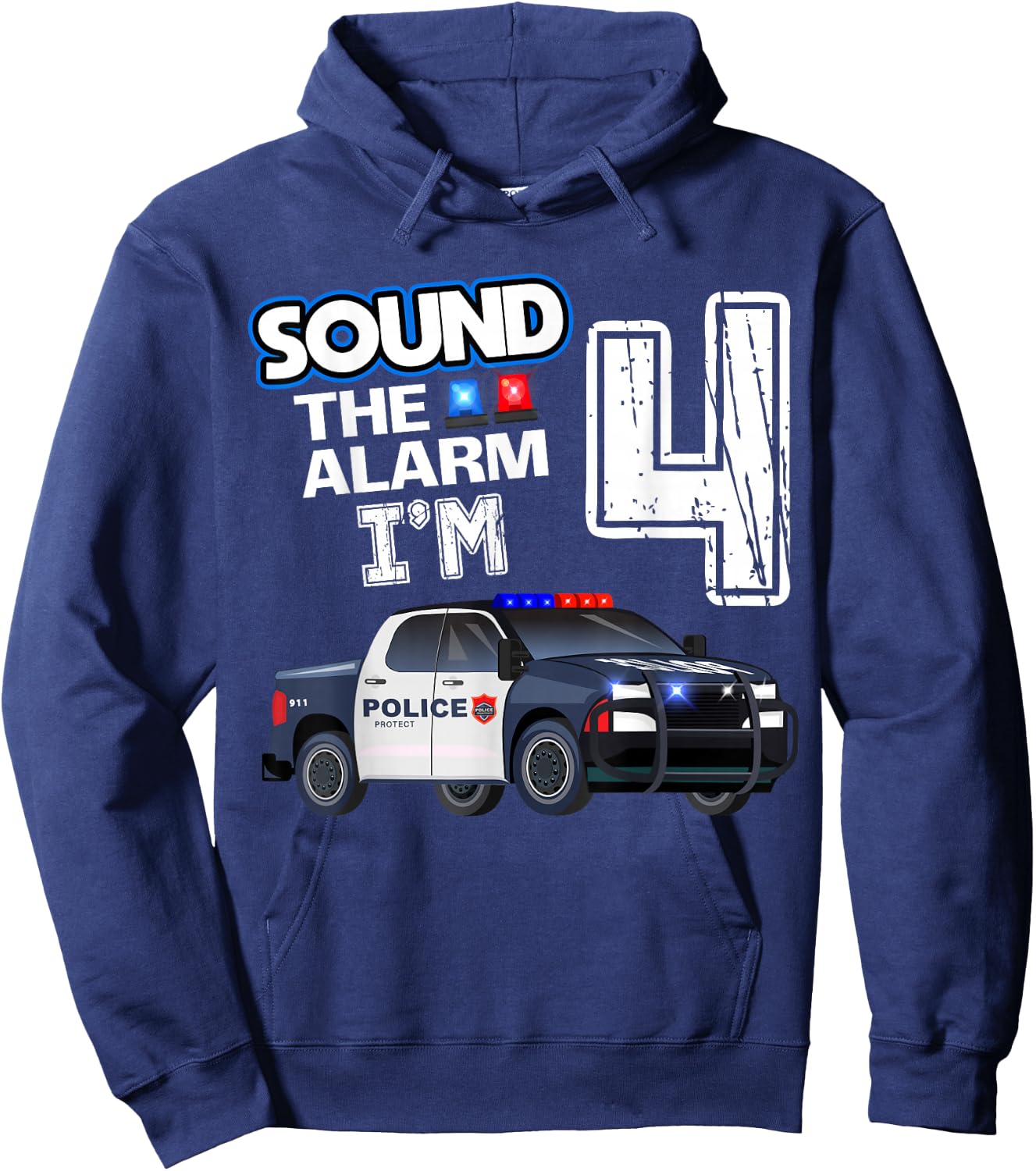 4th B-Day Police Car Policeman Officer Birthday 4 Year Old Hoodie - Hoodie | Navy