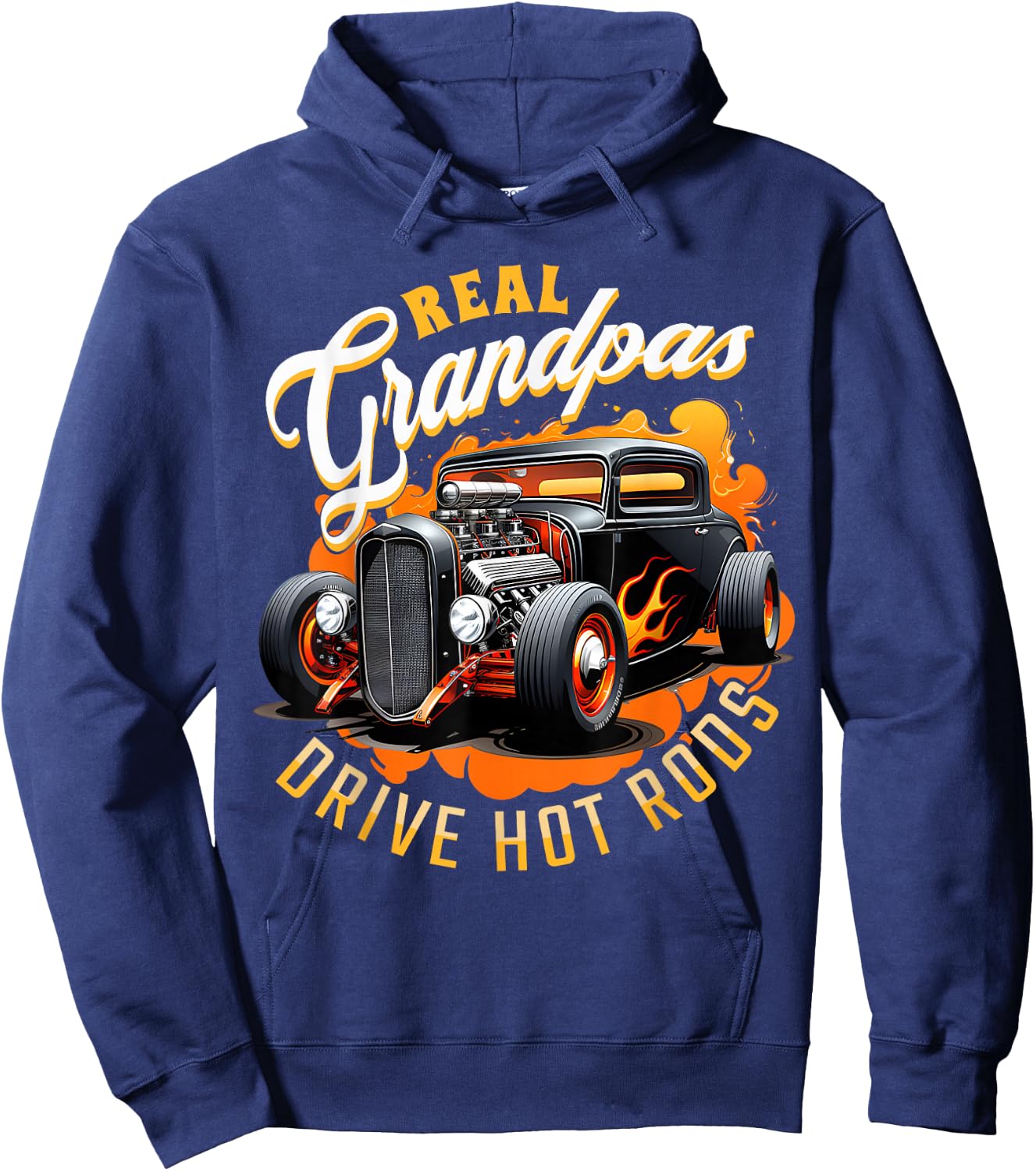 Real Grandpas Drive Hot Rods - Vintage Hot Rod Hoodie - Hoodie | Navy