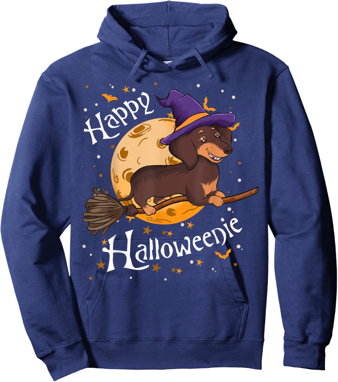 Happy Halloweenie Dachshund Dog Halloween Witch Wiener Broom Men Women Kids Hoodie - Hoodie | Navy