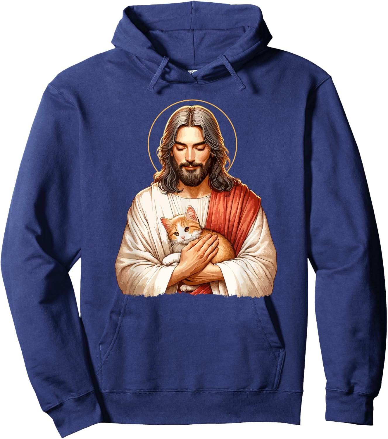 Cat Lover, Jesus Holding A Cat, Funny Christian Art Women Girls Kids Hoodie - Hoodie | Navy