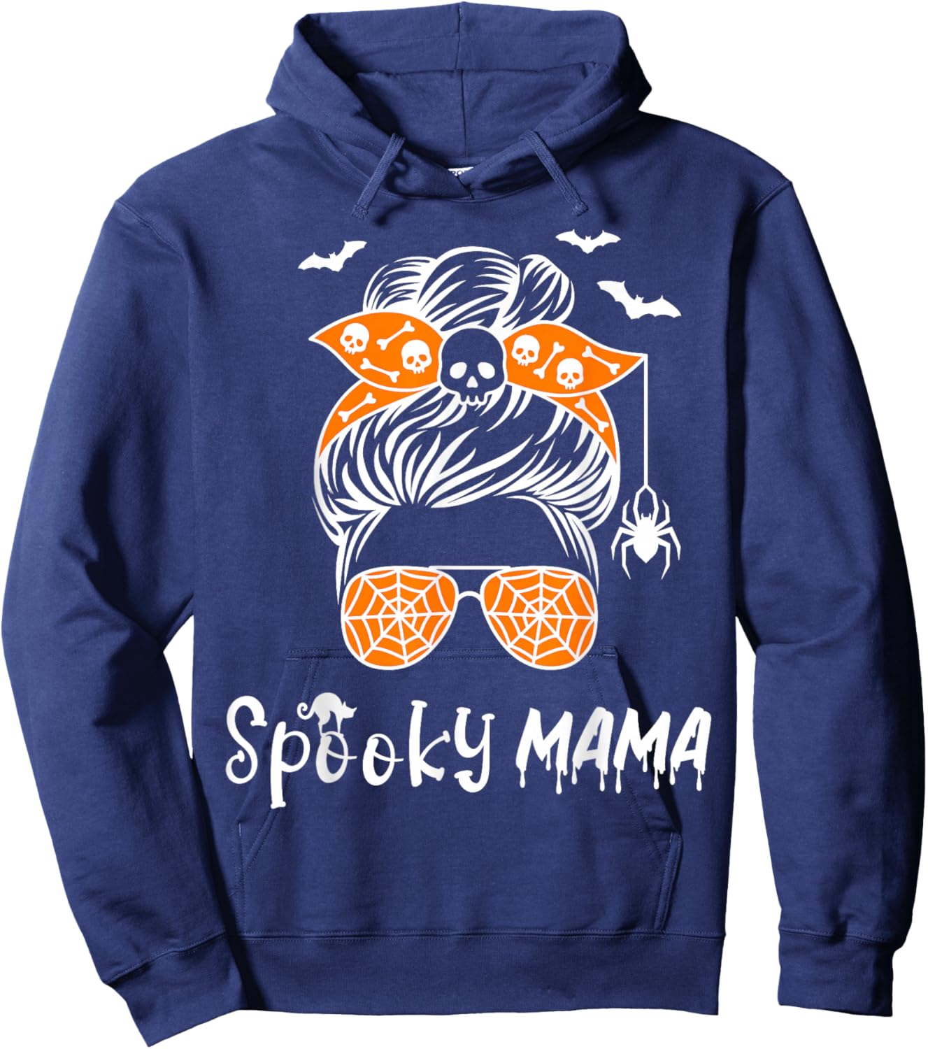 Messy Bun Spooky Mama Mom Funny Halloween Costume Skull Hoodie - Hoodie | Navy