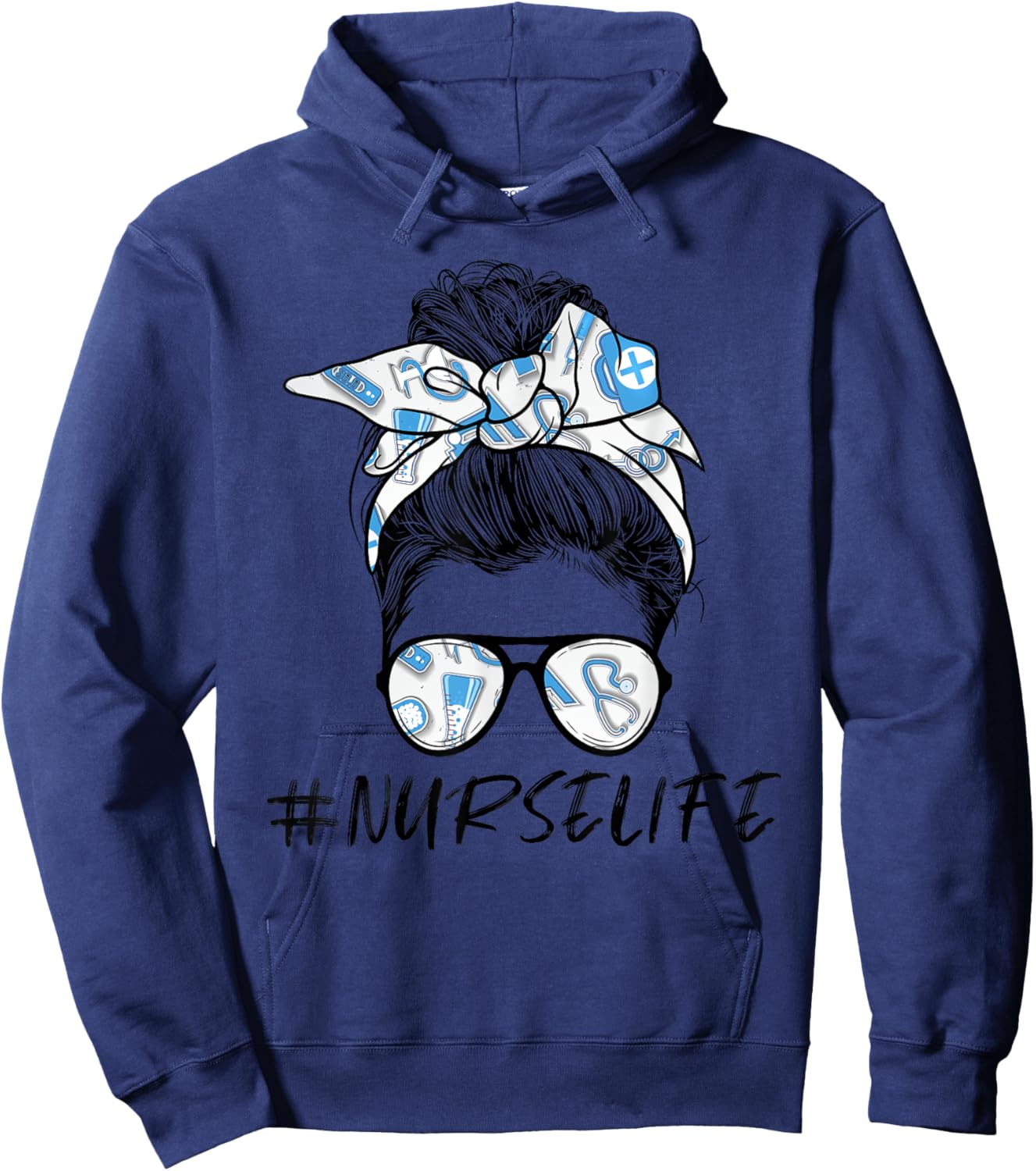 Messy Bun Nurse Life for Registered Nurse Nurse's Day Hoodie - Hoodie | Navy