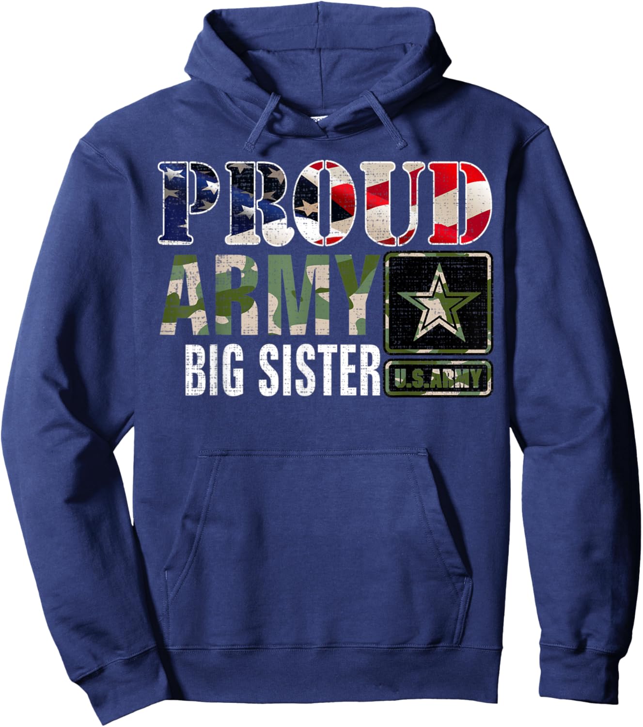 Vintage Proud Army Big Sister Camo With American Flag Gift Women Kids Men Hoodie - Hoodie | Navy