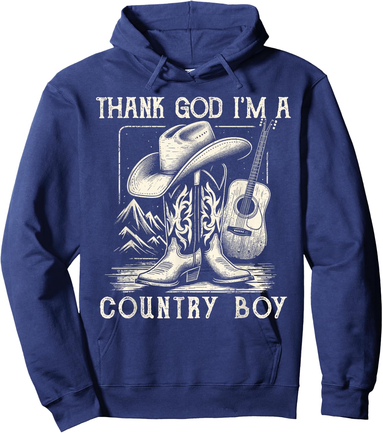 Thank God I'm A Country Music Boy Cowboy Western Retro Hoodie - Hoodie | Navy
