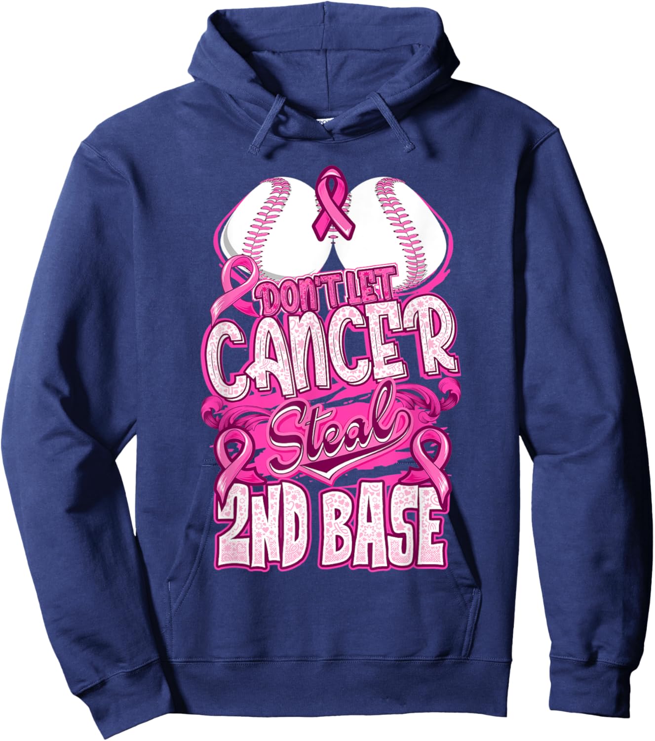 Don't Let Cancer Steal 2nd Base Breast Cancer Awareness Hoodie - Hoodie | Navy