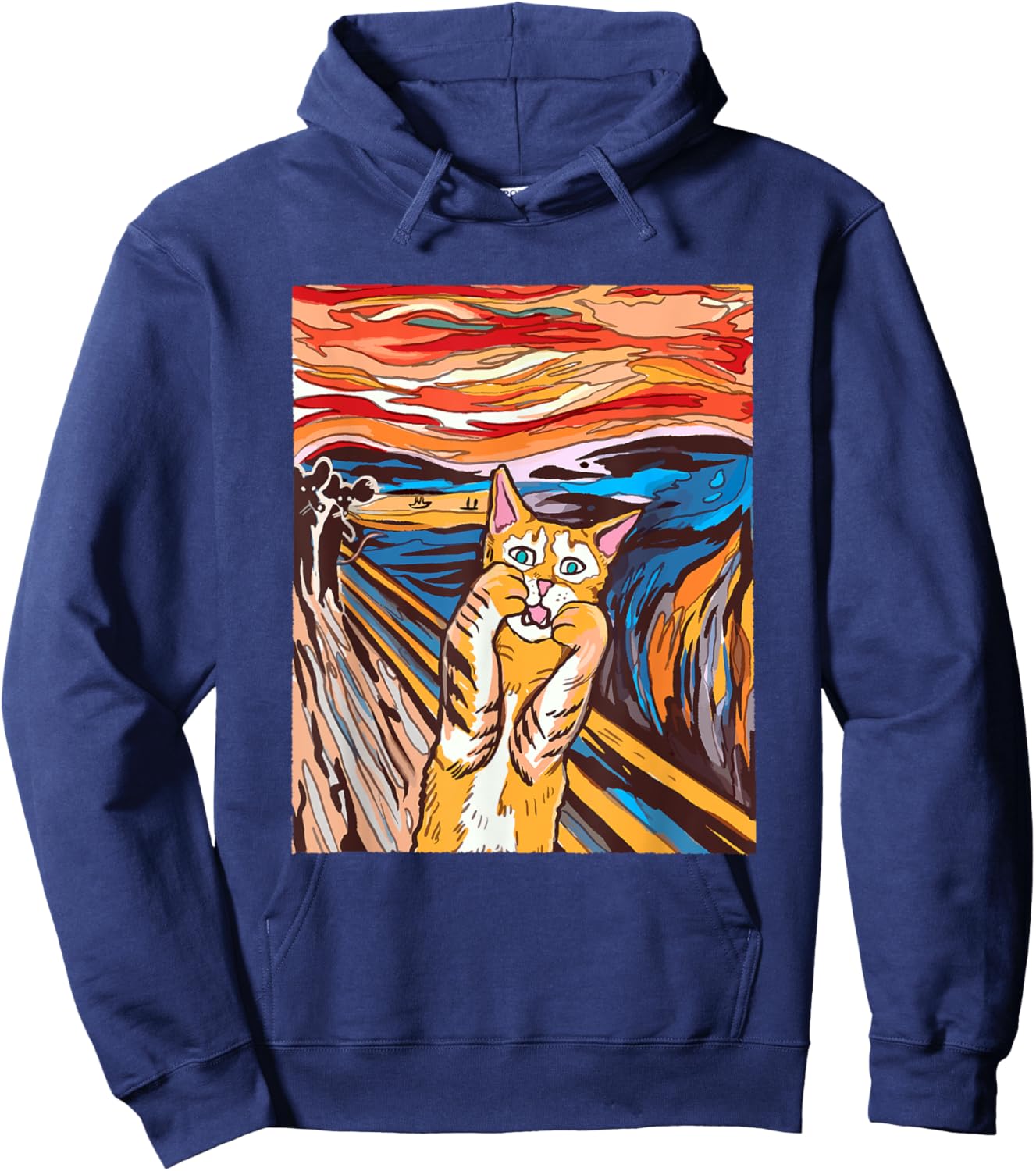 Funny Tabby Cat Painting The Scream of Munch Parody Women Kids Hoodie - Hoodie | Navy