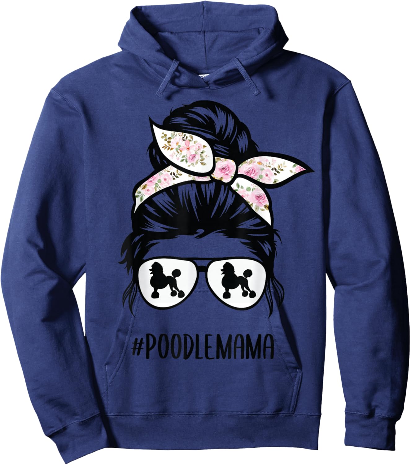 Poodle Mom messy bun hair glasses, Poodle Mama messy bun Hoodie - Hoodie | Navy