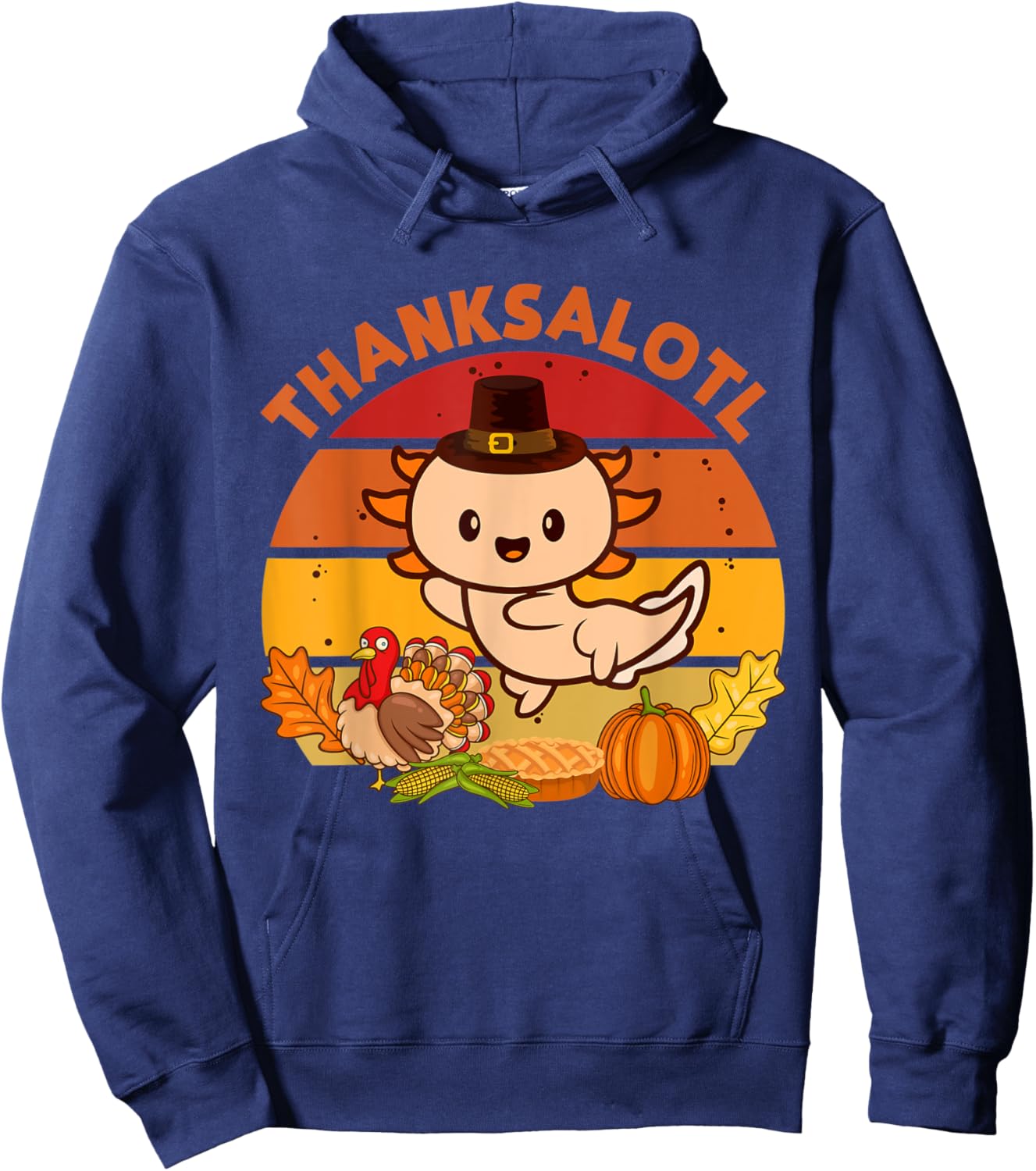 Thanksgiving Axolotl Thanksalotl Salamander Turkey Hoodie - Hoodie | Navy
