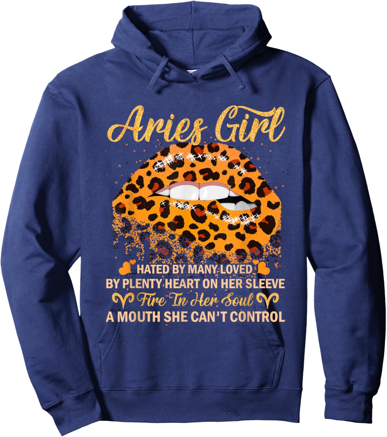Aries Girl Birthday Leopard Sexy Lip Zodiac Hoodie - Hoodie | Navy