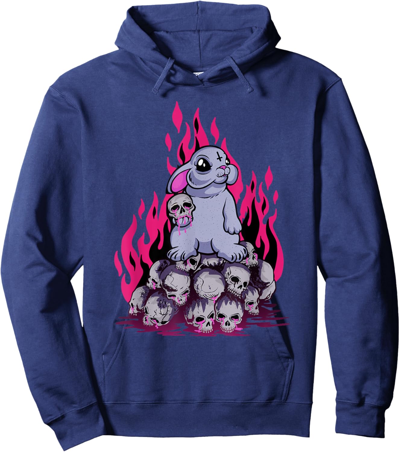 Pastel Goth Creepy Cute Bunny Skull Menhera Witch Rabbit Hoodie - Hoodie | Navy