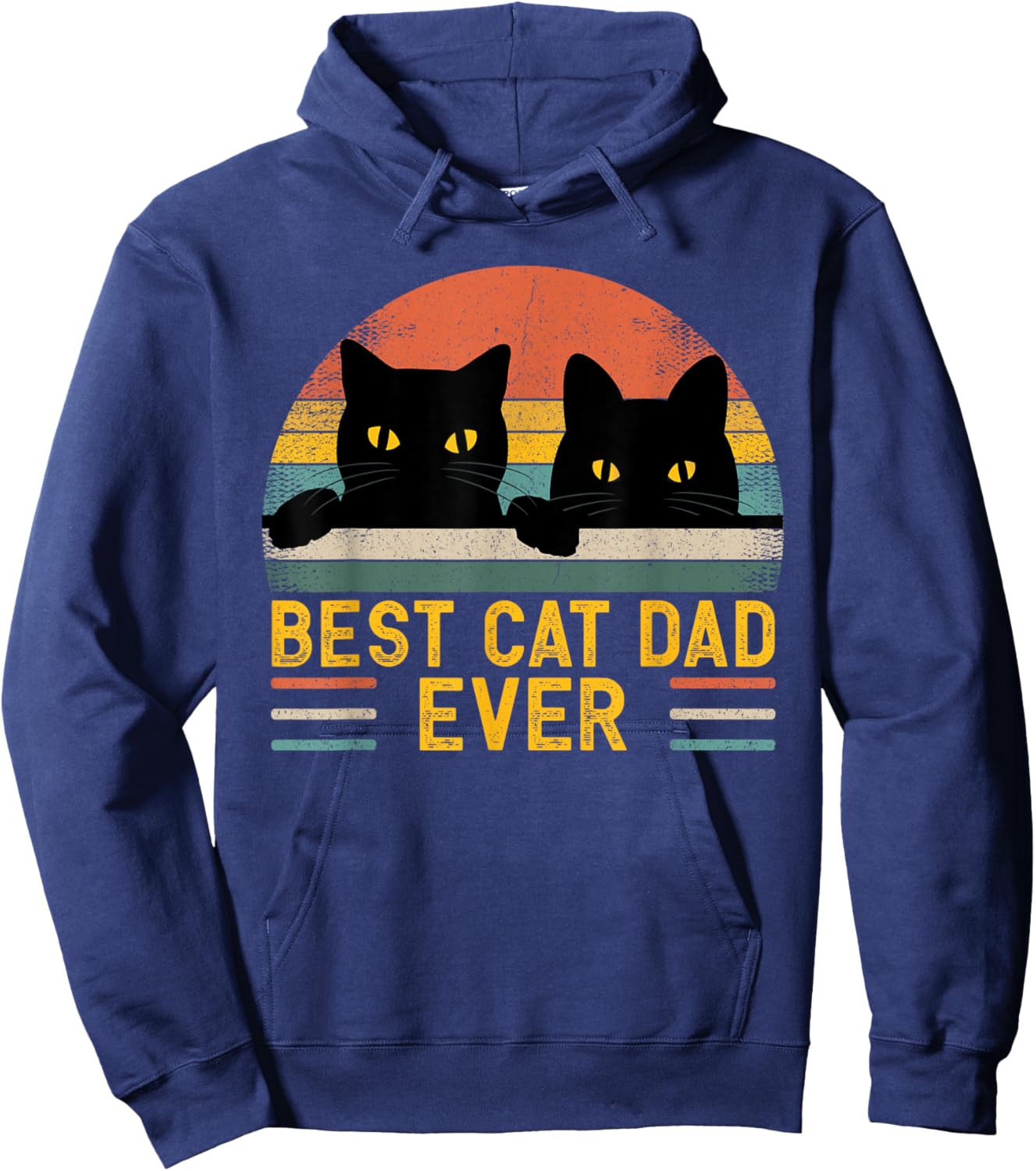 Best Cat Dad Ever Retro Style Black Cats Lover Hoodie - Hoodie | Navy