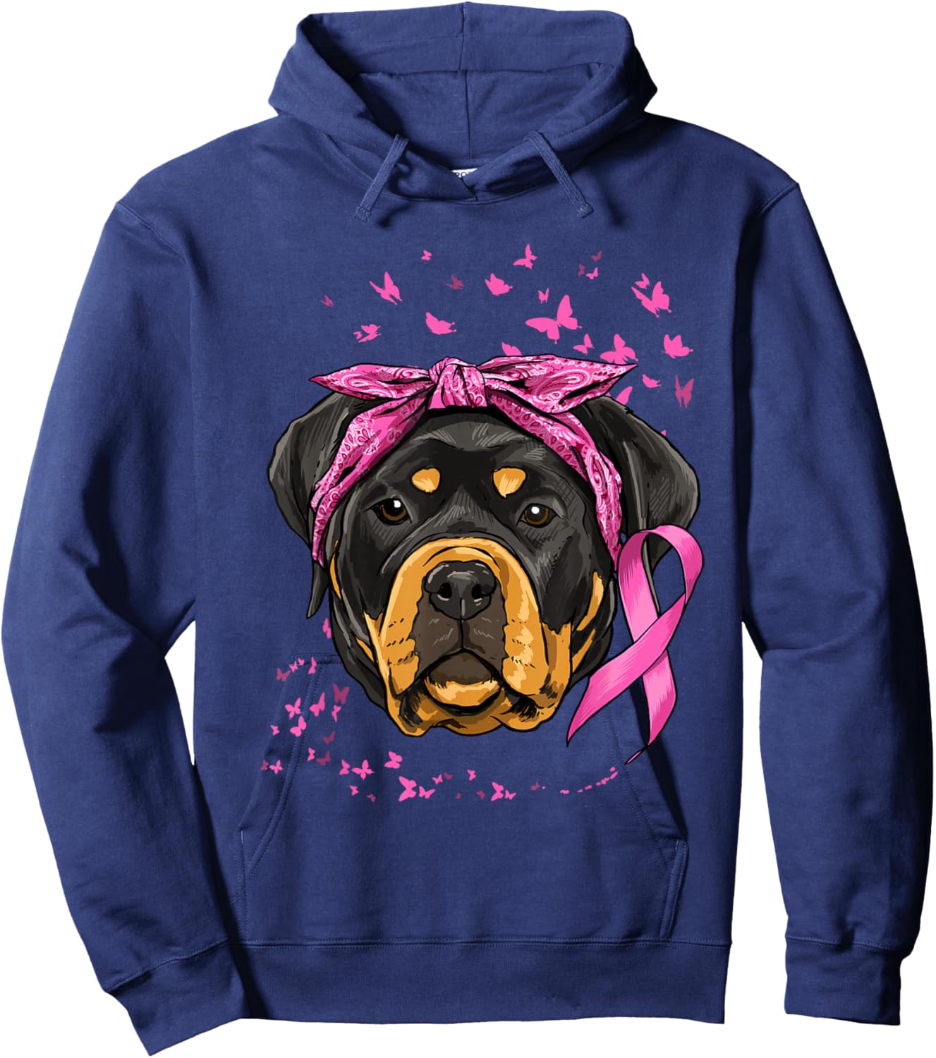 Rottweiler Pink Ribbon Breast Cancer Awareness Survivor Hoodie - Hoodie | Navy