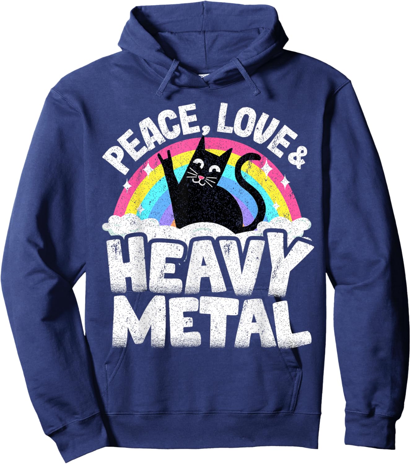 Peace Love & Heavy Metal Cat Kids Punk Band Metal Rainbow Hoodie - Hoodie | Navy