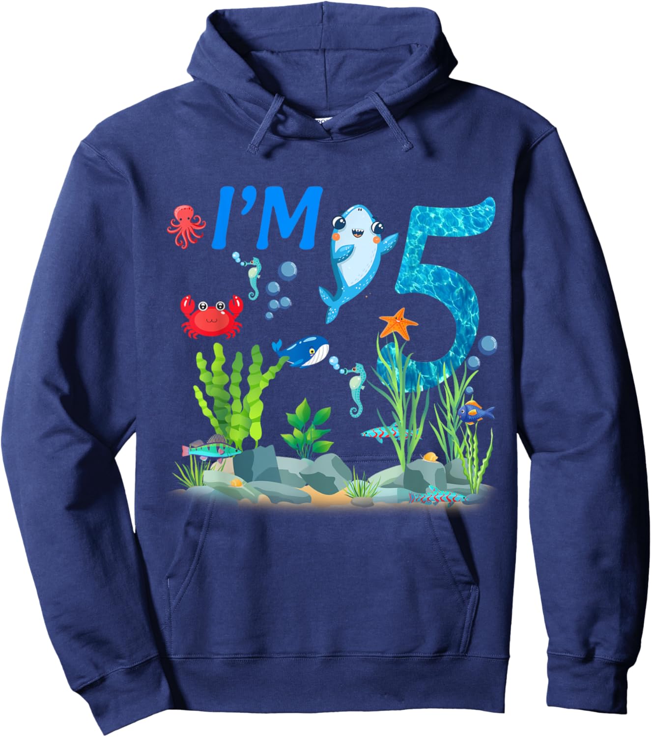 5 Year Old Ocean themed birthday Under the sea 5th birthday Hoodie - Hoodie | Navy