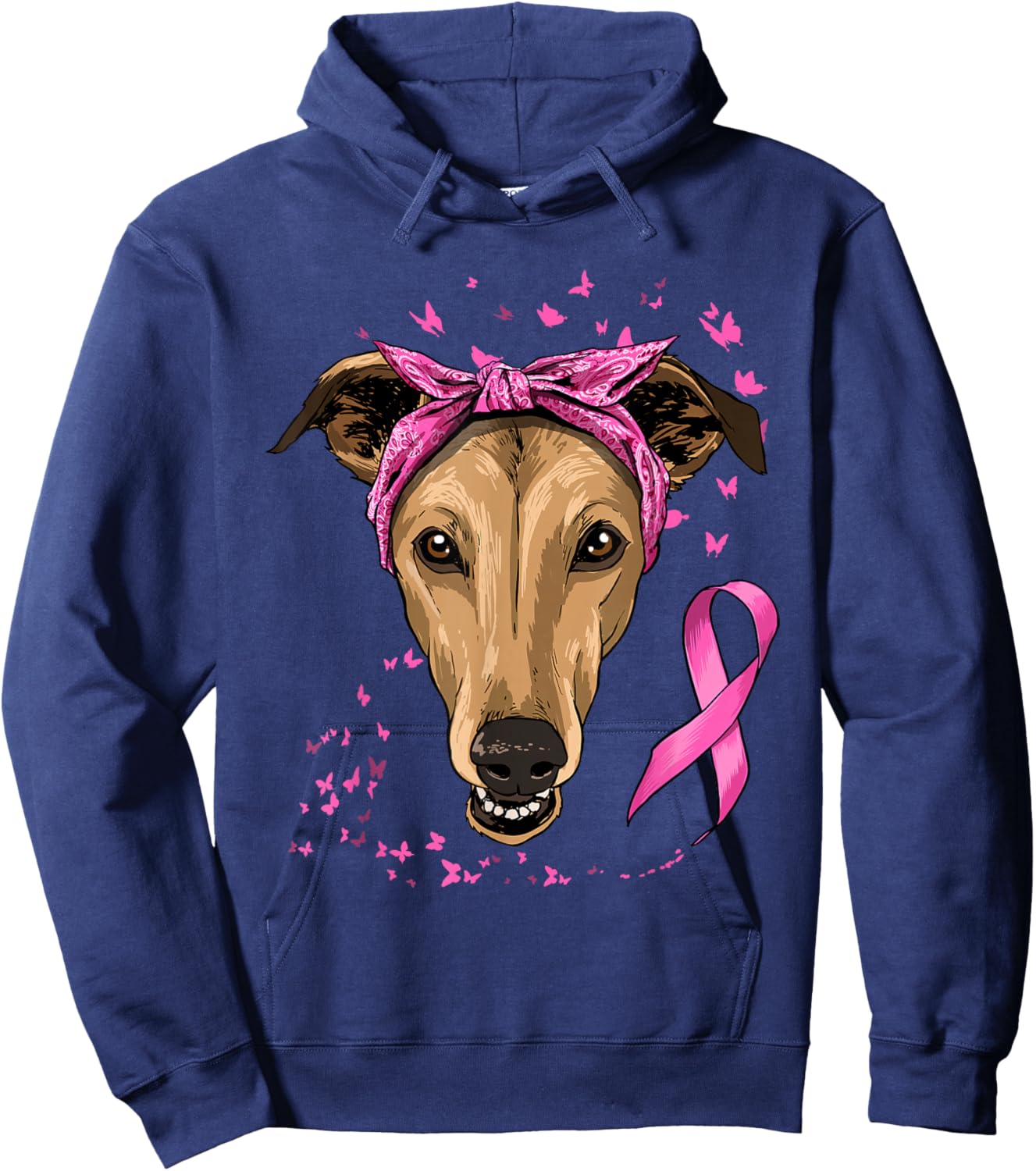 Greyhound Pink Ribbon Breast Cancer Awareness Survivor Hoodie - Hoodie | Navy