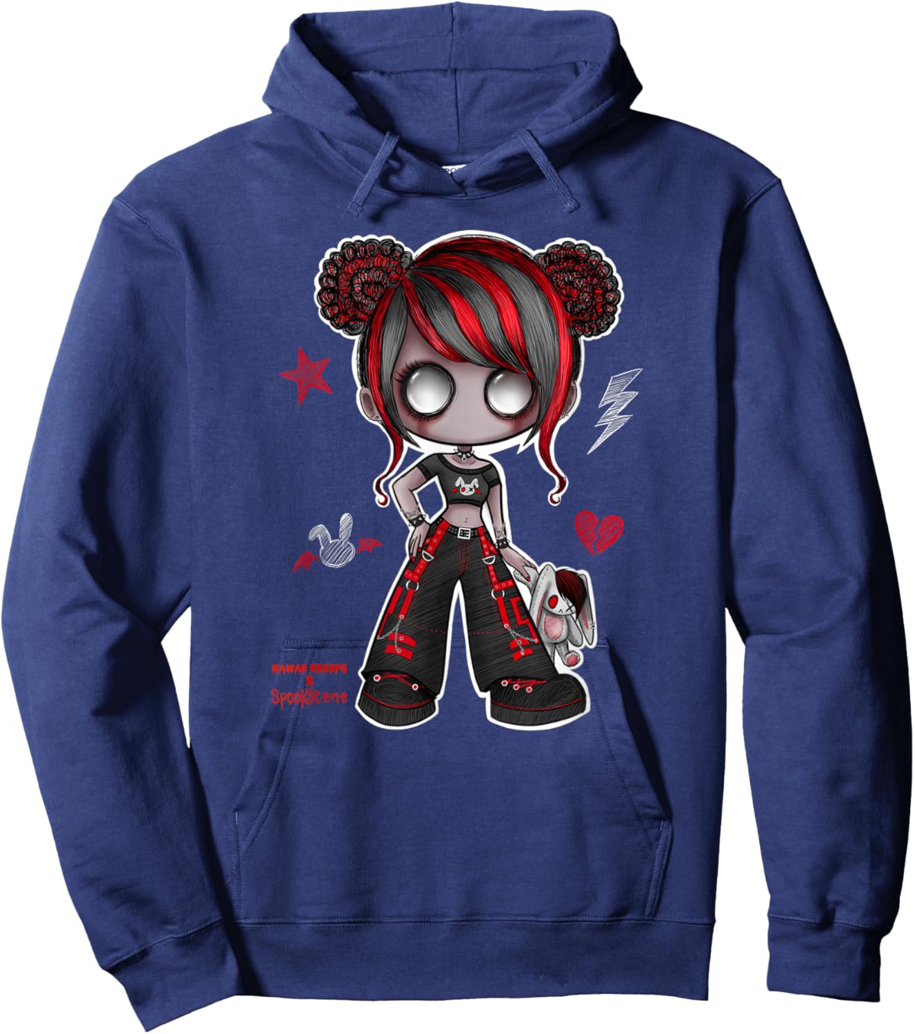 Spookscene Emo Girl Drawing Emo Bunny Doodle Mall Goth Red Hoodie - Hoodie | Navy