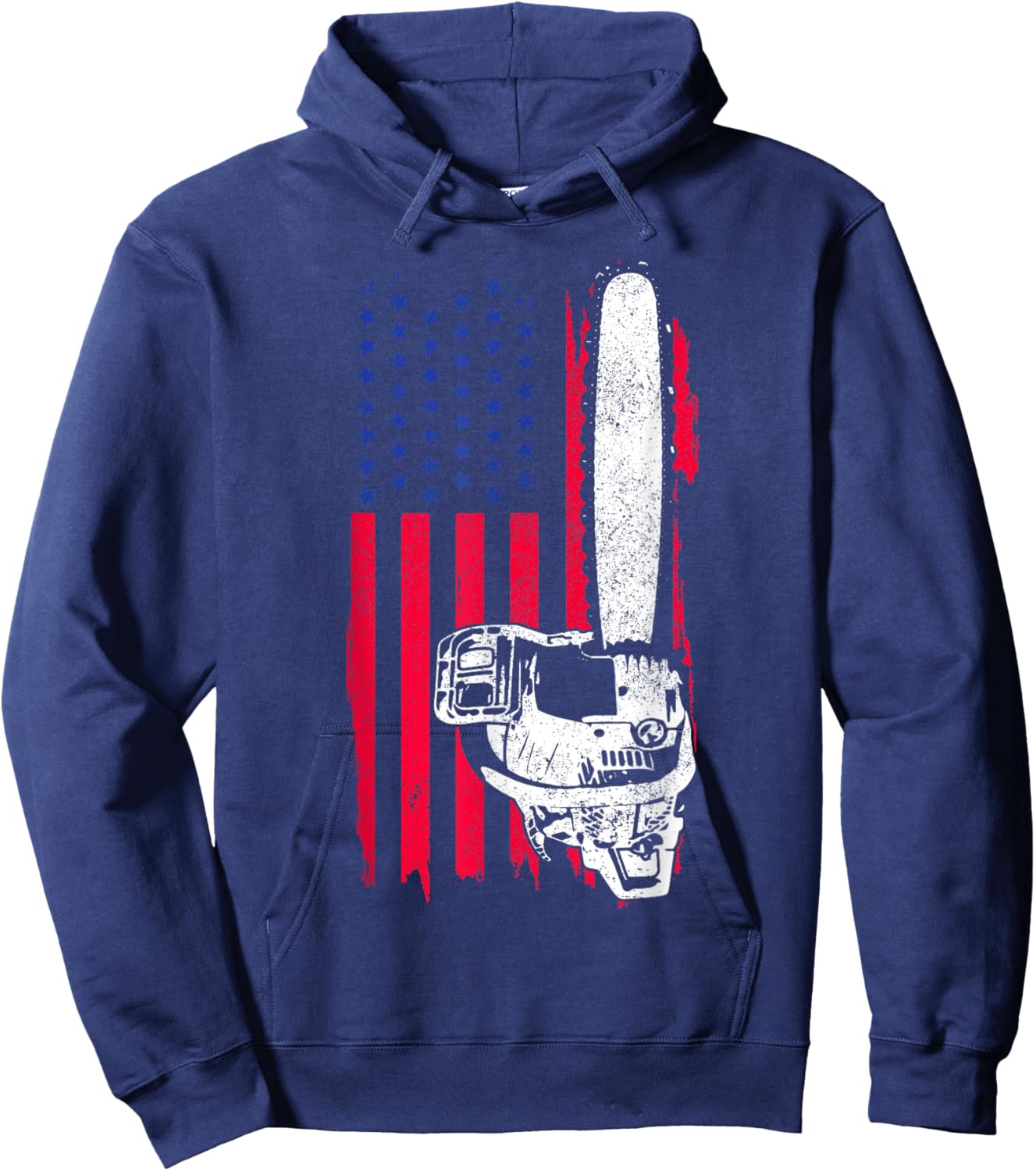 Lumberjack Logger Arborist Tree Cutter Chainsaw Patriotic Hoodie - Hoodie | Navy