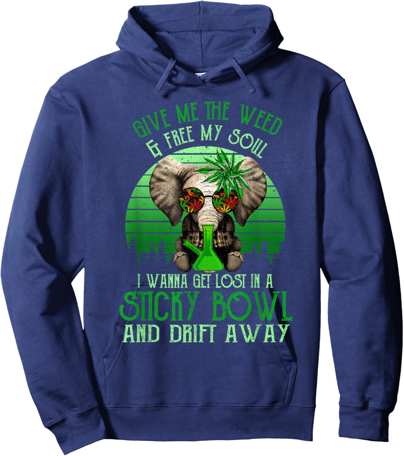 Give Me The-Weed And Free My Soul, 420 Elephant Smoking Weed Hoodie - Hoodie | Navy