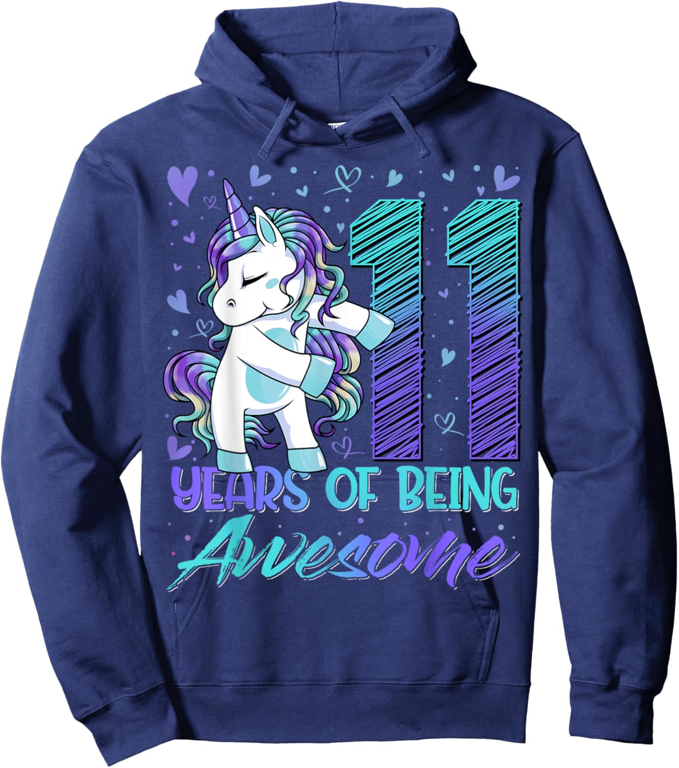 11 Year Old Gifts Unicorn Flossing 11th Birthday Girl Party Hoodie - Hoodie | Navy