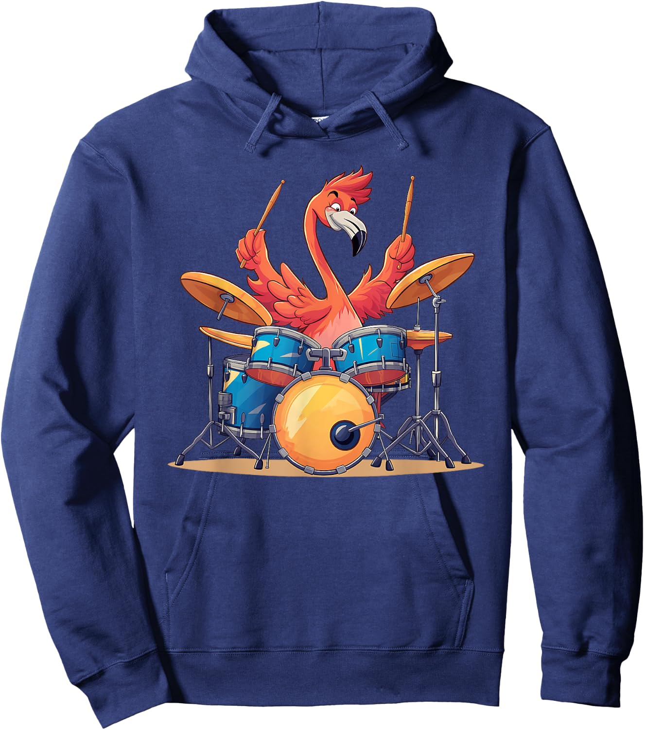 Cute Flamingo Playing Drums Flamingos Drummer Music Hoodie - Hoodie | Navy