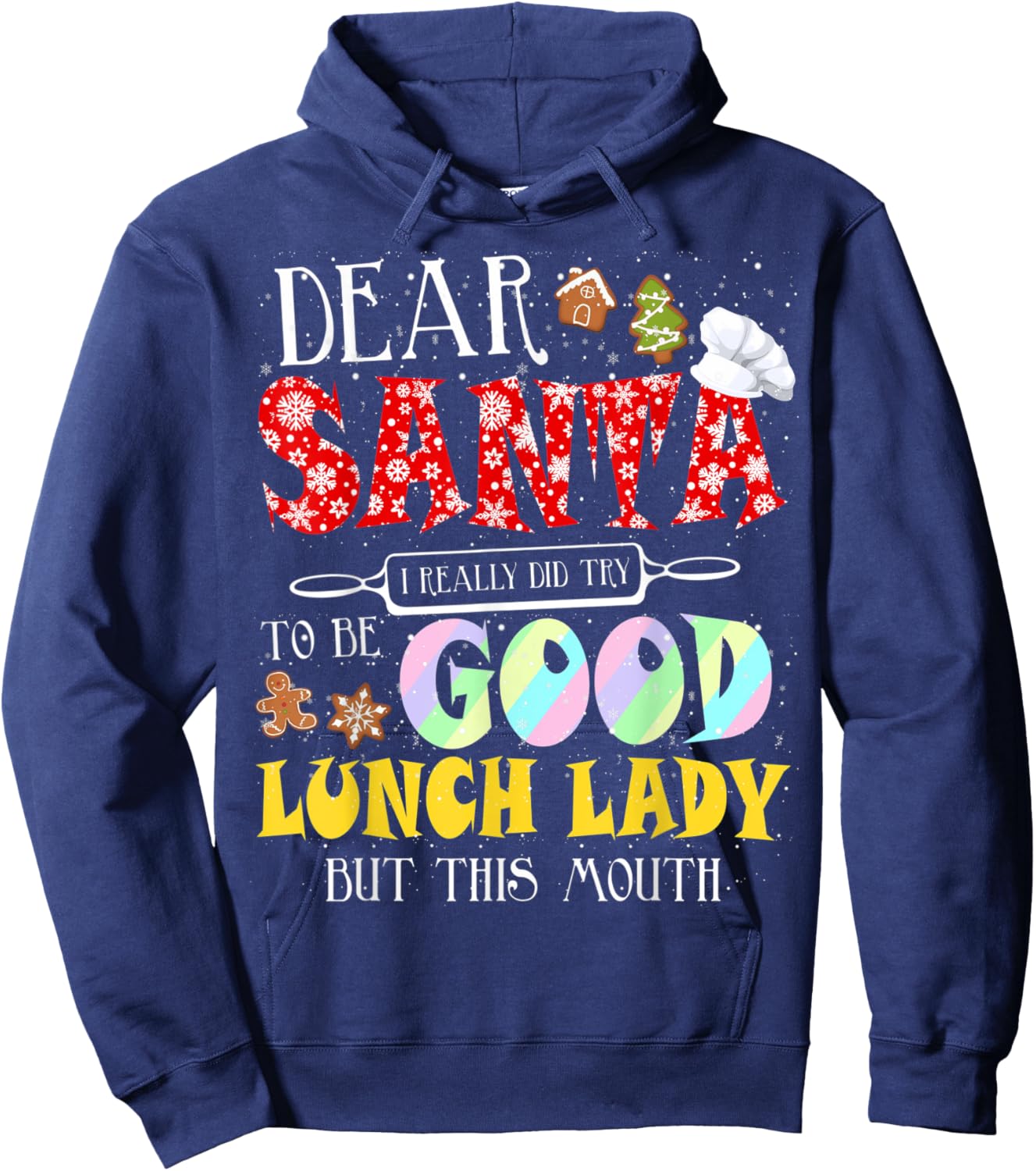 Funny Christmas Lunch Lady Santa Is Watching Women Xmas Hoodie - Hoodie | Navy