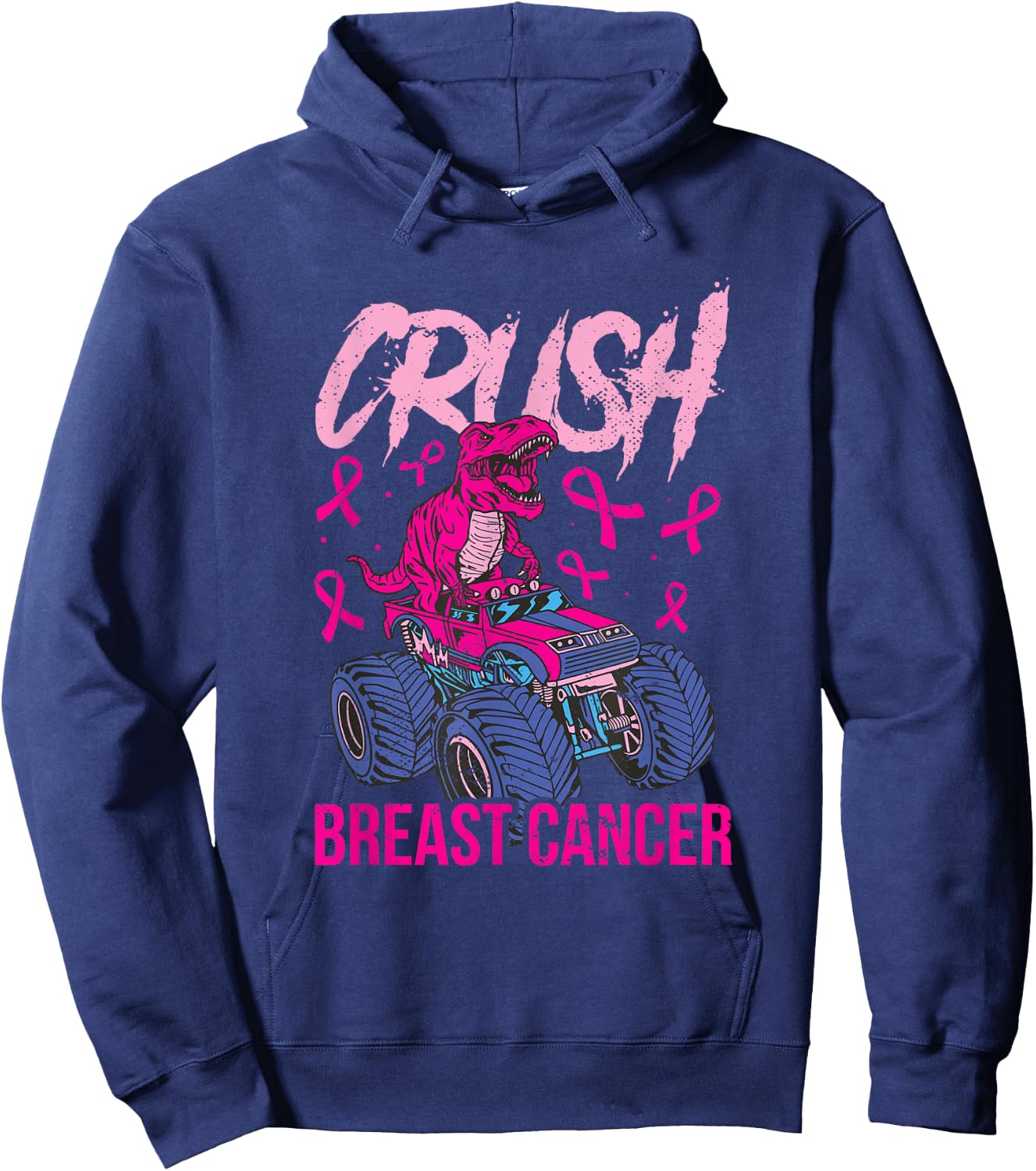 Crush Breast Cancer Awareness Monster Truck Boys Girls Dinos Hoodie - Hoodie | Navy