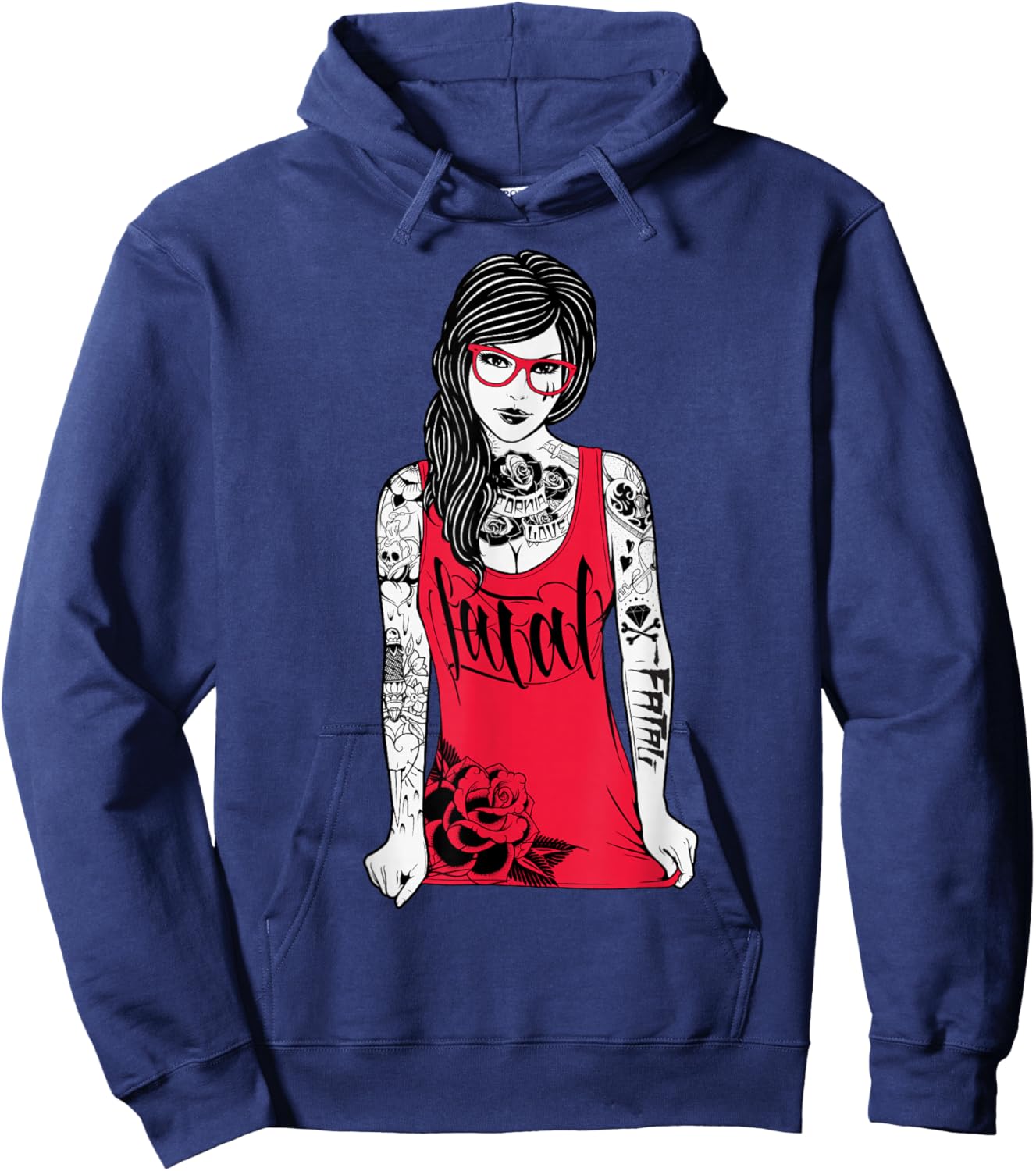 Fatal Hipster , -Adults, Black, Small, Short Sleeve, Classic Fit Hoodie - Hoodie | Navy