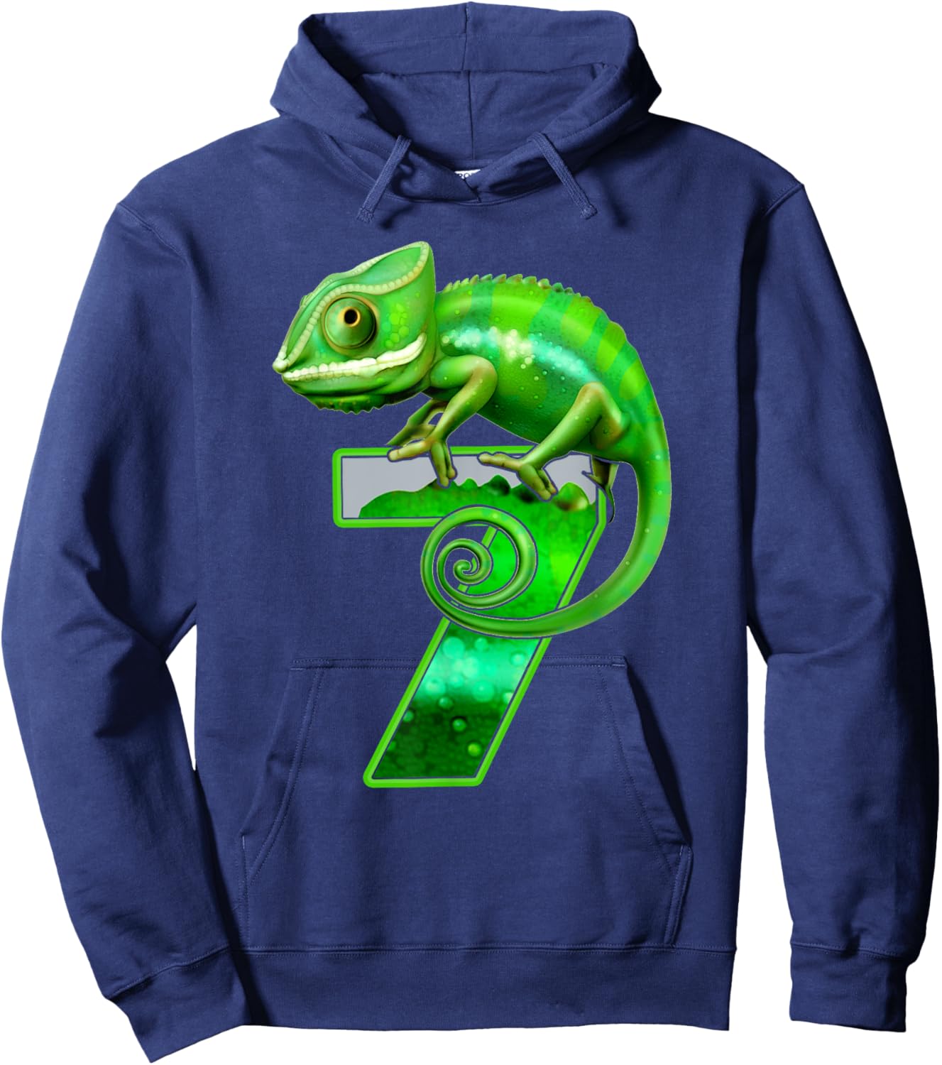 Kids 7 Years Old Lizard 7th Birthday Party Chameleon Hoodie - Hoodie | Navy