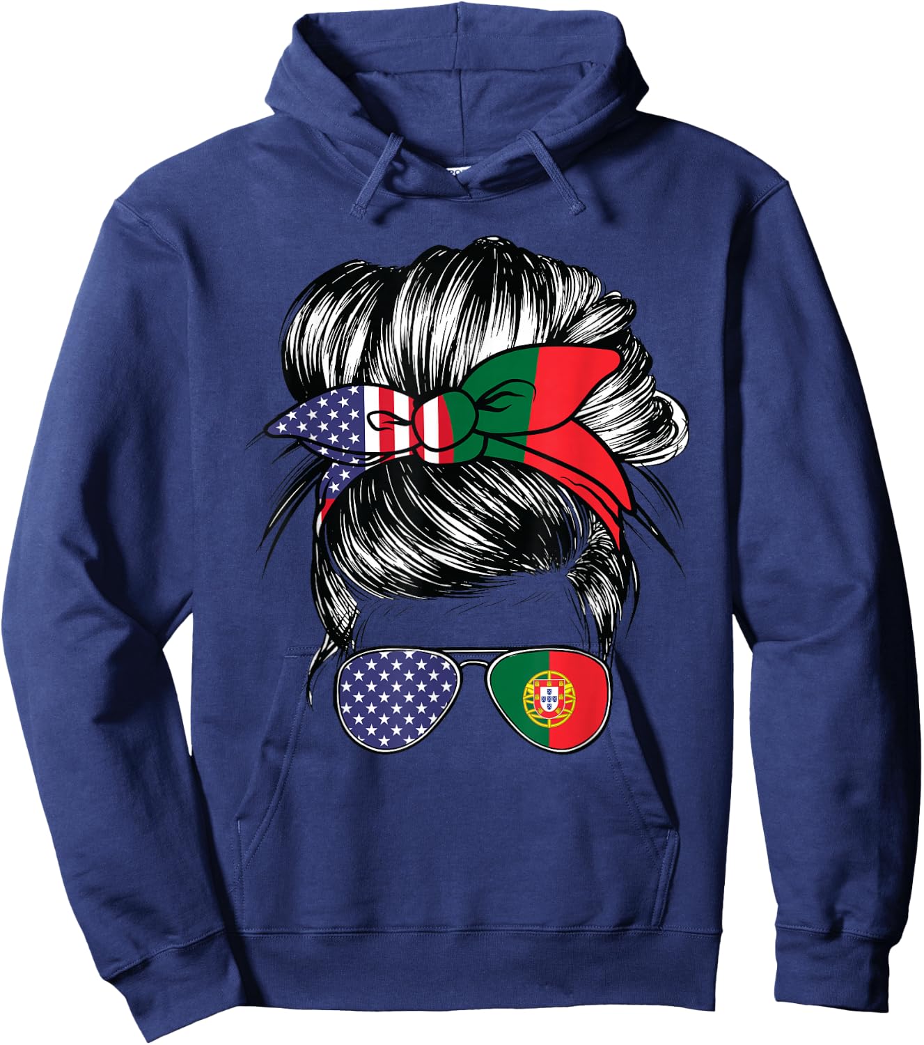 Portugal Flag American Women Girl USA Heritage Portuguese Hoodie - Hoodie | Navy