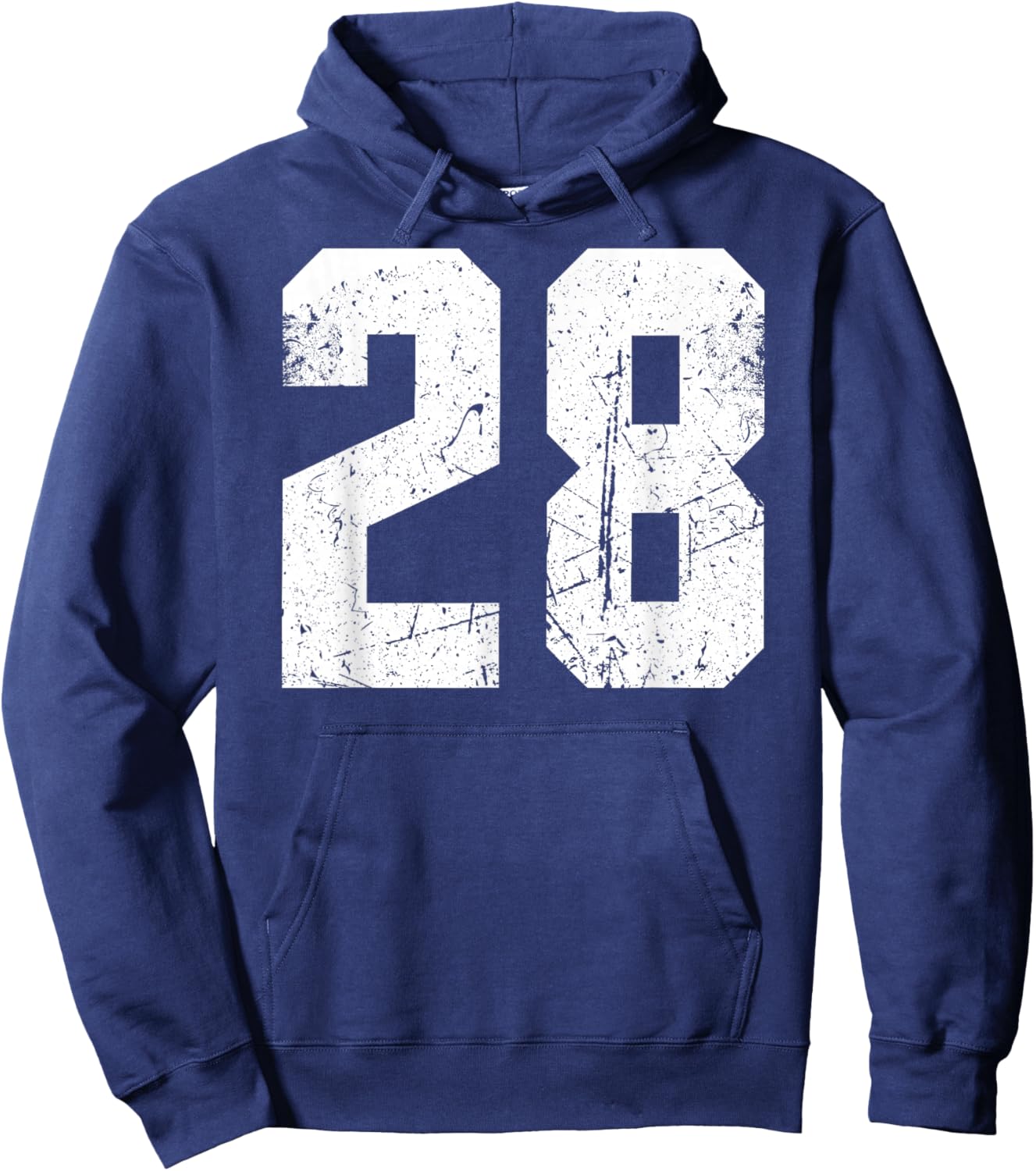 Vintage Number #28 White Sports Team Varsity Number Hoodie - Hoodie | Navy