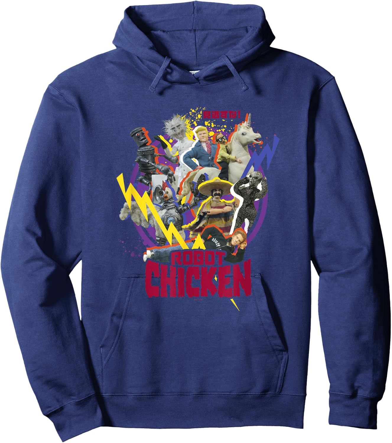 Robot Chicken Classic Characters Colorful Kanji Group Shot Hoodie - Hoodie | Navy
