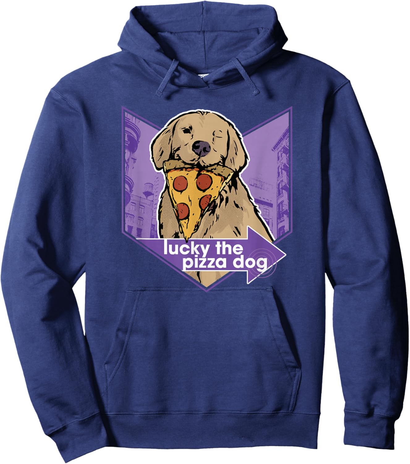 Marvel Hawkeye Disney Plus Lucky The Pizza Dog Chevron Hoodie - Hoodie | Navy