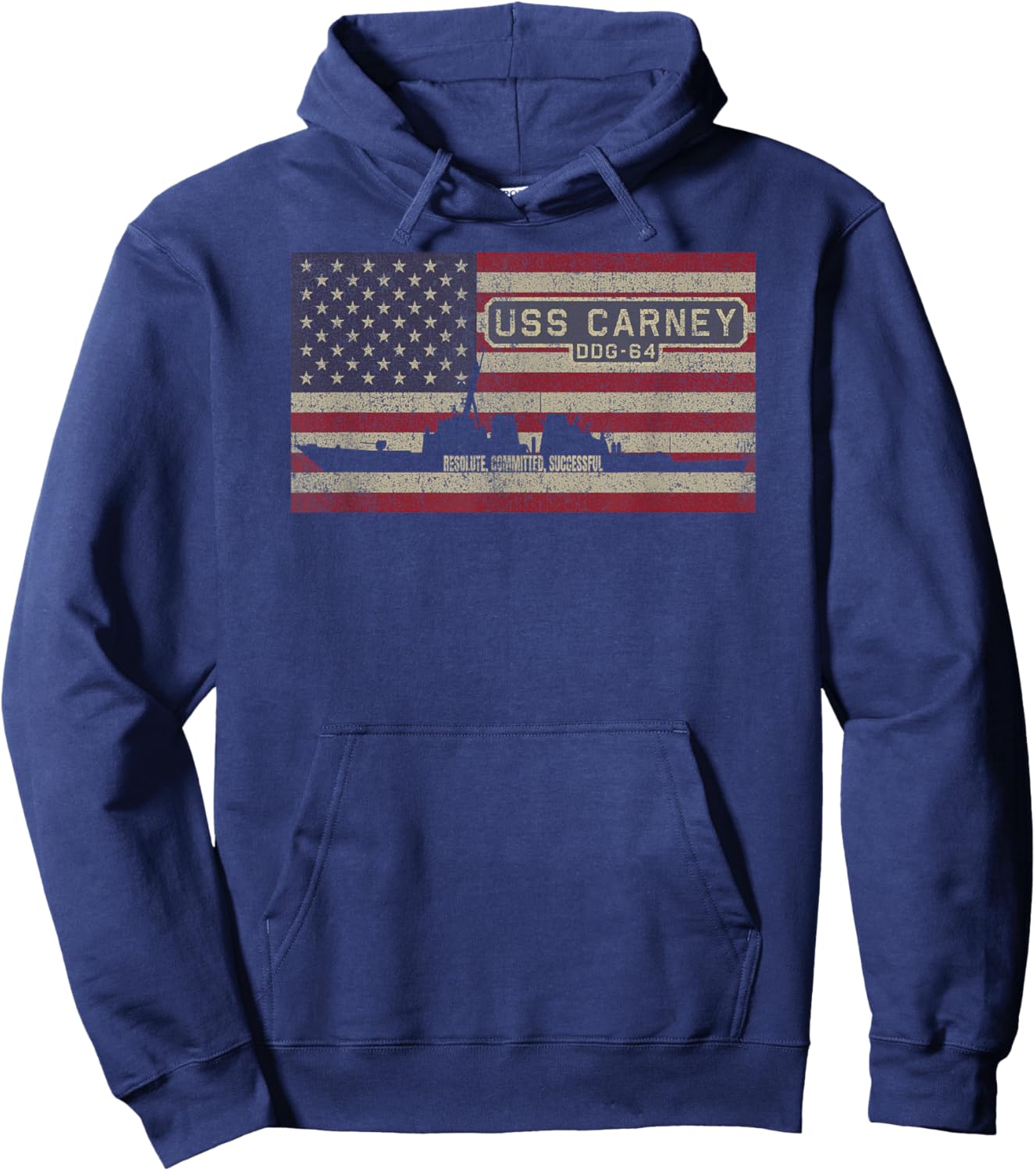 USS Carney DDG-64 Destroyer Ship USA American Flag Hoodie - Hoodie | Navy