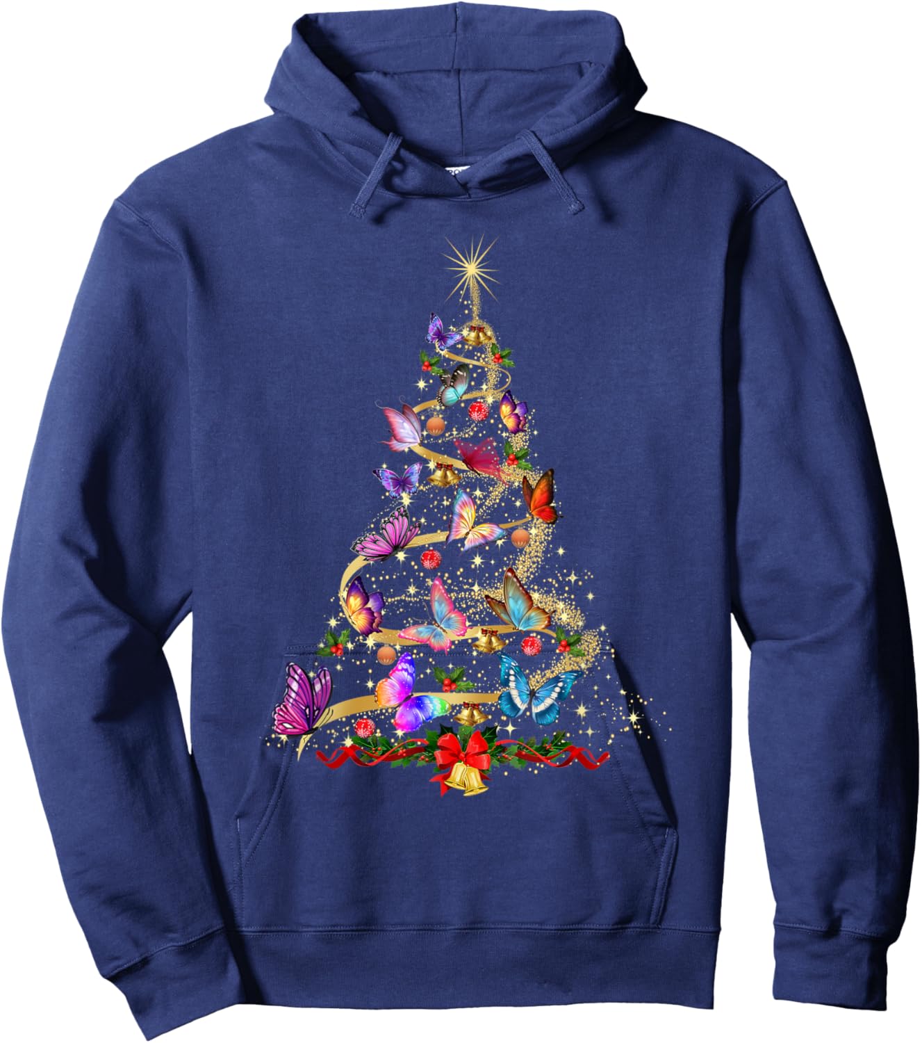 Butterfly Christmas Lights Women Girl Xmas Pajama Butterfly Hoodie - Hoodie | Navy