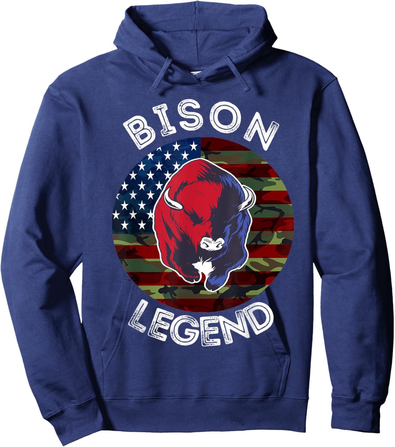 Bison Legend American Flag USA Camouflage Buffalo Cattle Hoodie - Hoodie | Navy