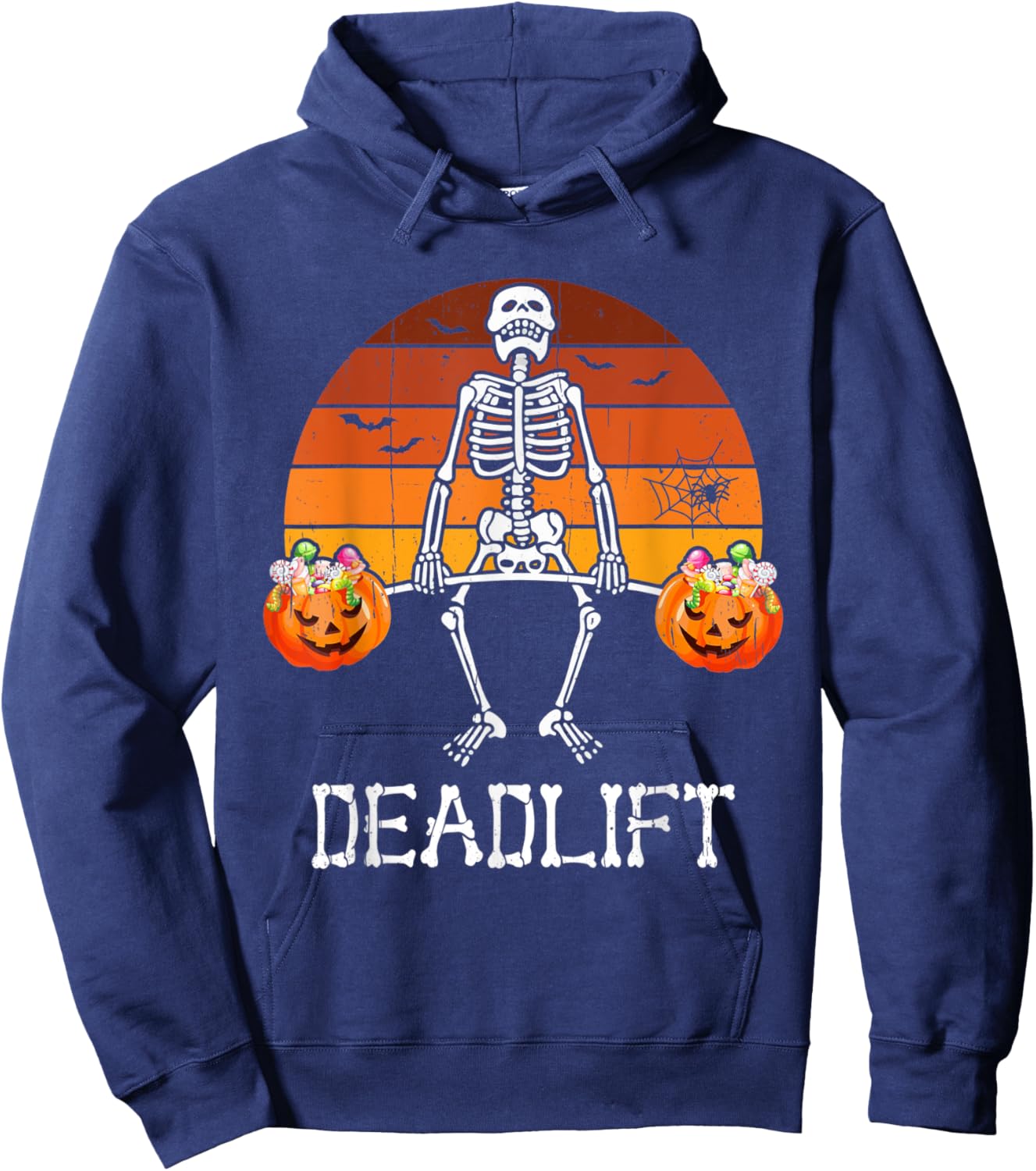 Skeleton Dead Lift Candy Buckets Gym Workout Halloween Hoodie - Hoodie | Navy