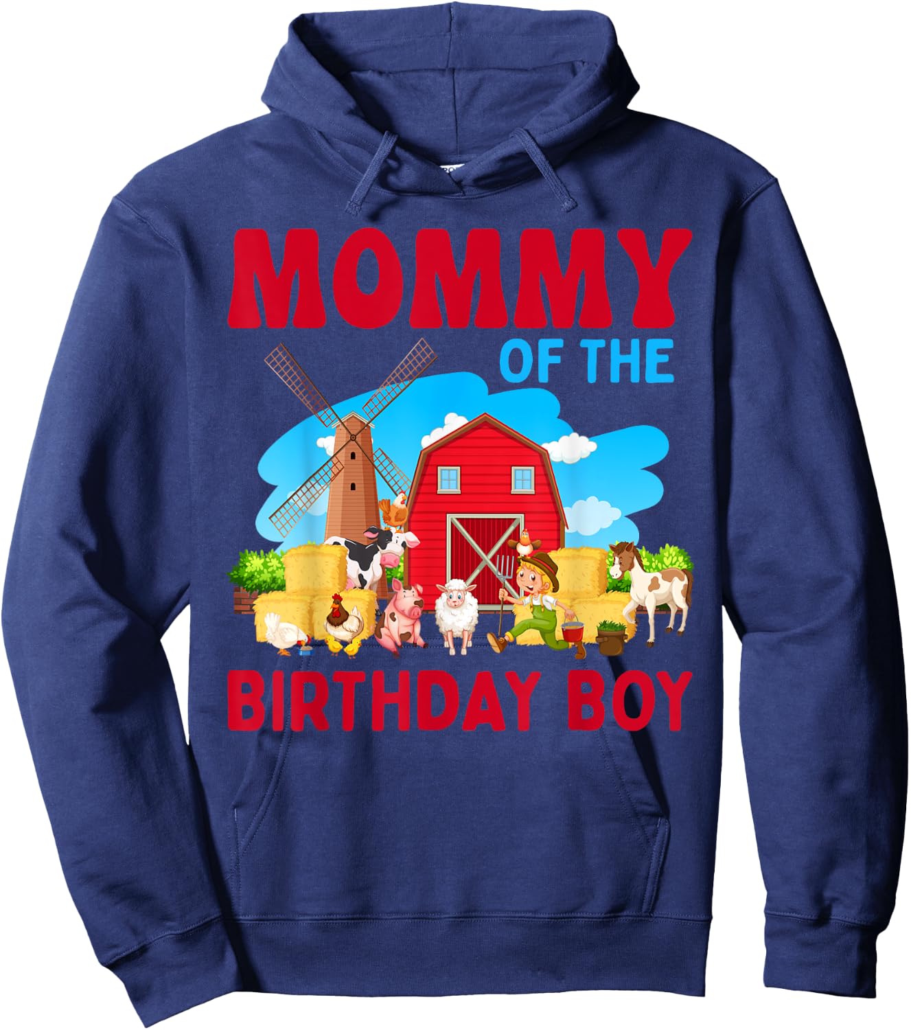 Mommy Of The Birthday Boy Farm Farmer Theme Hoodie - Hoodie | Navy