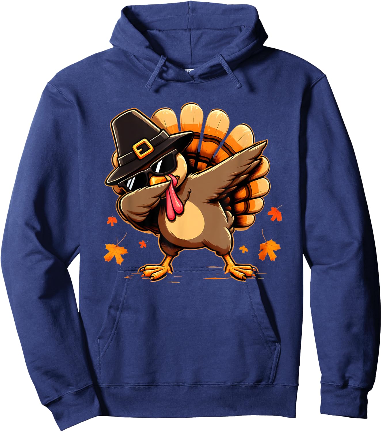 Funny Dab Dabbing Turkey Thanksgiving Day Pilgrim Boys Girls Hoodie - Hoodie | Navy