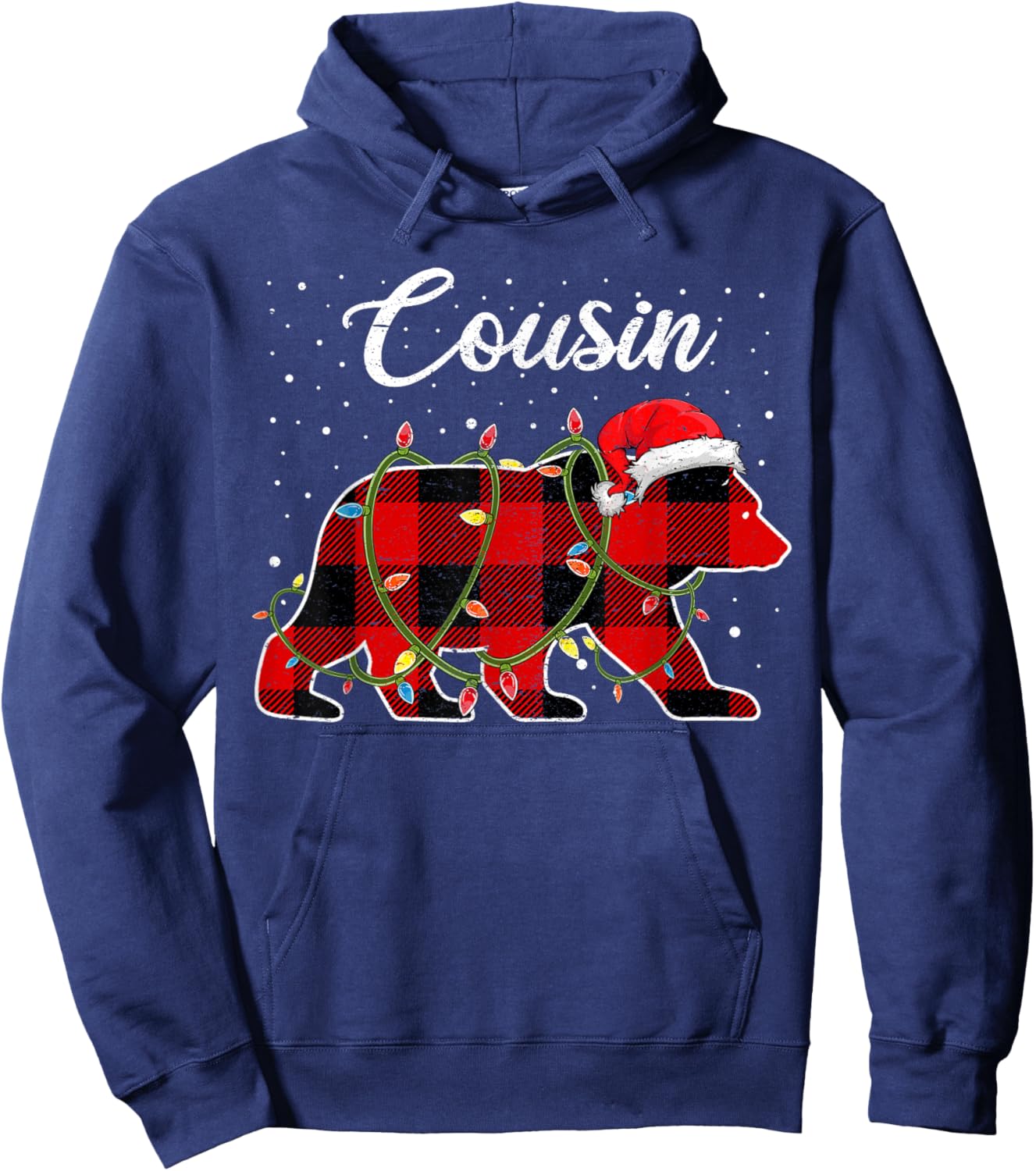 Cousin Bear Shirt, Red Buffalo Plaid Cousin Bear Pajama Hoodie - Hoodie | Navy