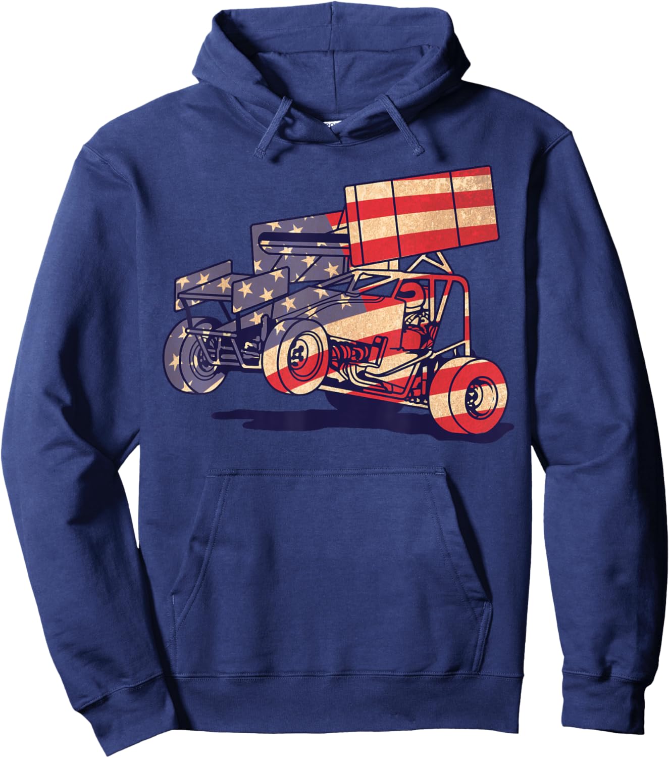 Vintage Sprint Car American Flag Funny Racer Racing Gift Men Hoodie - Hoodie | Navy