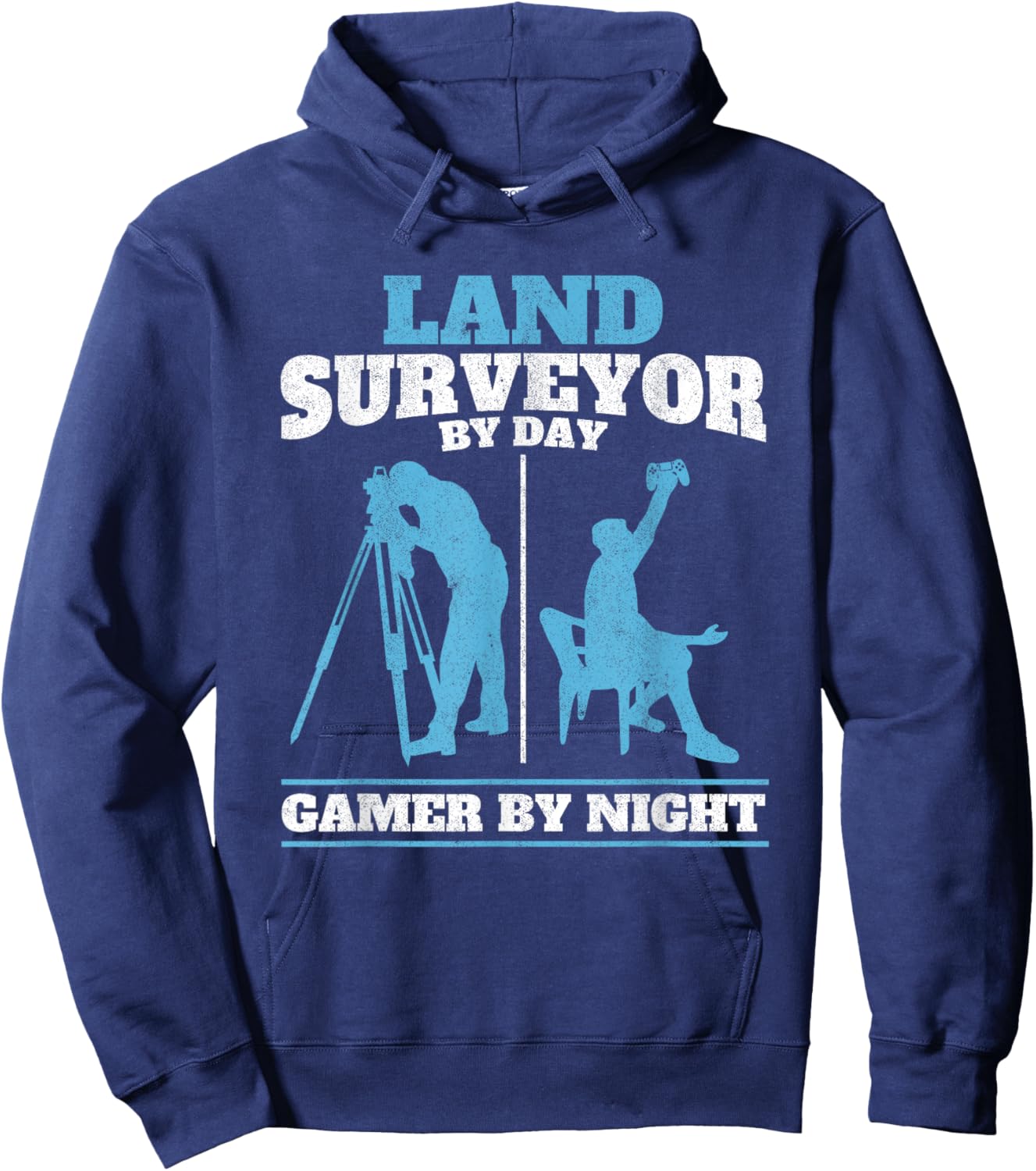 Land Surveyor by Day Gamer by Night Engineer Land Surveying Hoodie - Hoodie | Navy