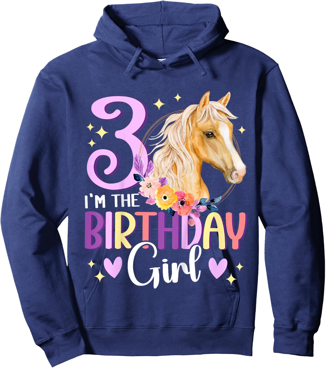 3rd Birthday Horse Girl Third birthday girl 3 years old Hoodie - Hoodie | Navy