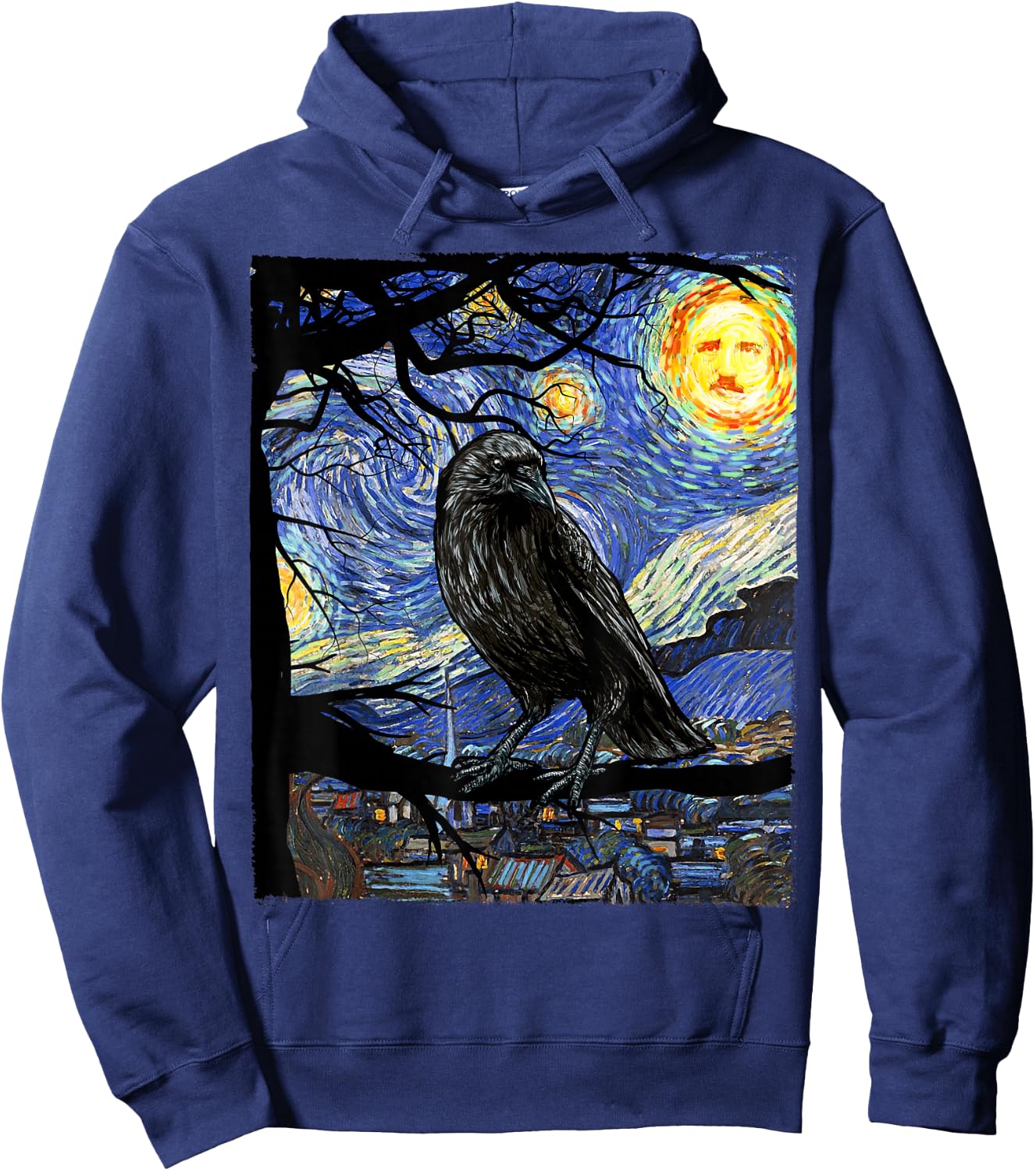Raven Art, Starry Night Edgar Allan Poe, Raven, Poe Hoodie - Hoodie | Navy