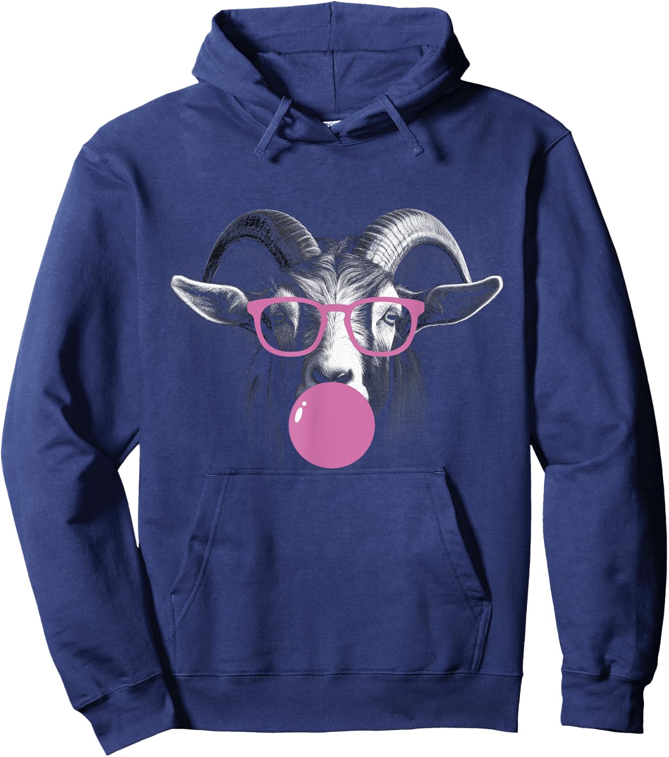 Cool Goat Face Eating Gum And Makes A Bubble Cute Goat Hoodie - Hoodie | Navy